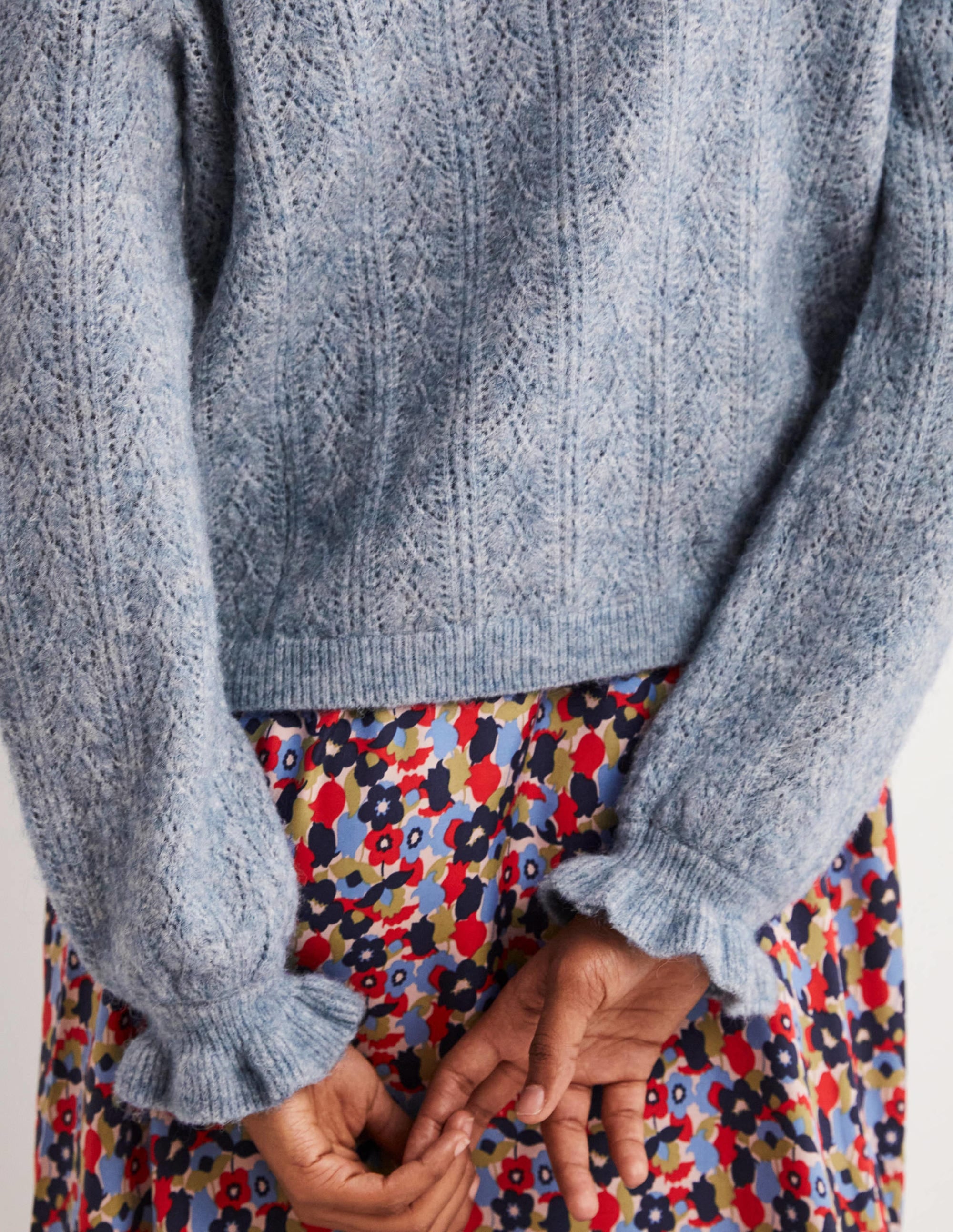 Flauschiger Pointelle-Cardigan-Offiziersblau Melange - Image 5