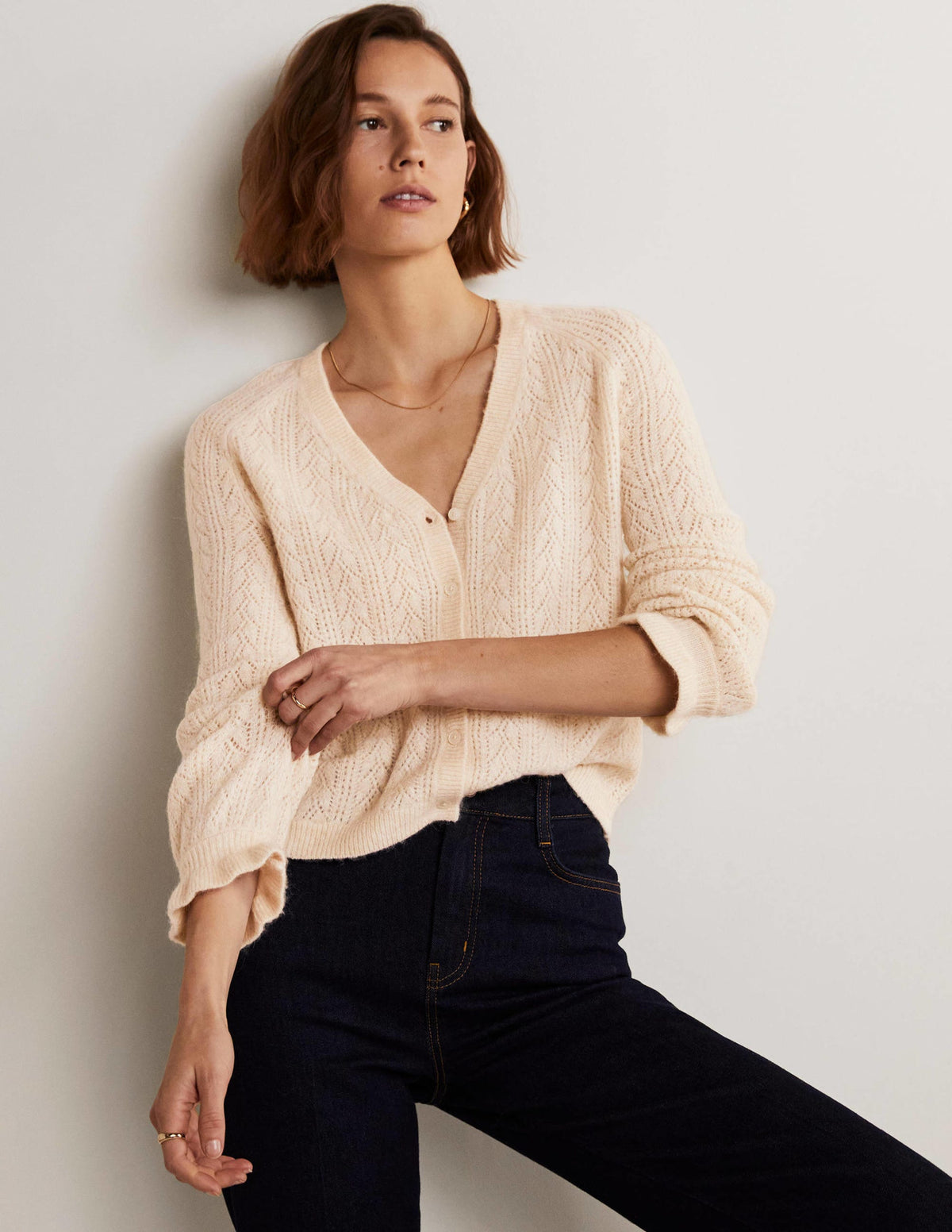 Flauschiger Pointelle-Cardigan-Seilbraun-6