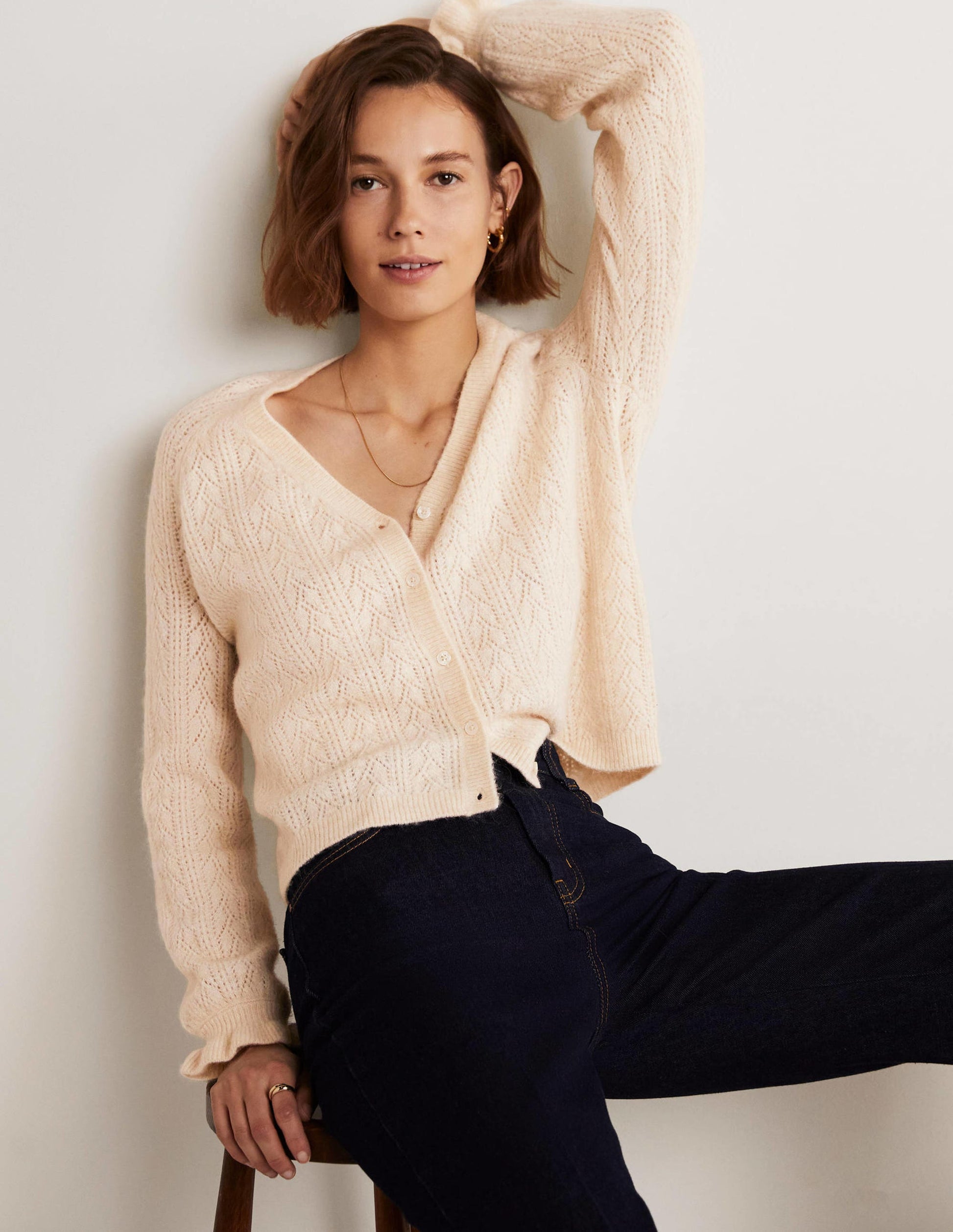Flauschiger Pointelle-Cardigan-Seilbraun-9