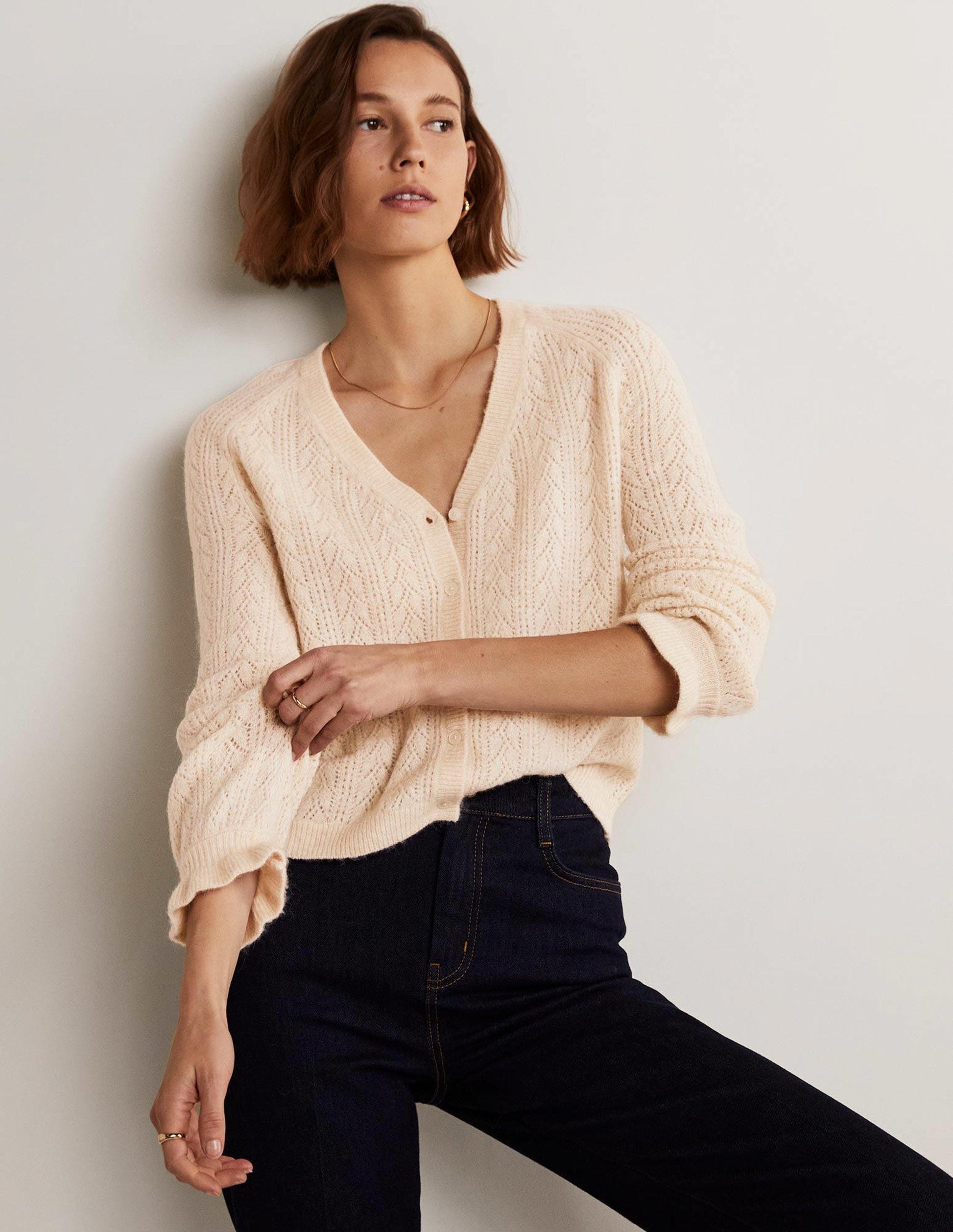 Flauschiger Pointelle-Cardigan-Seilbraun-1