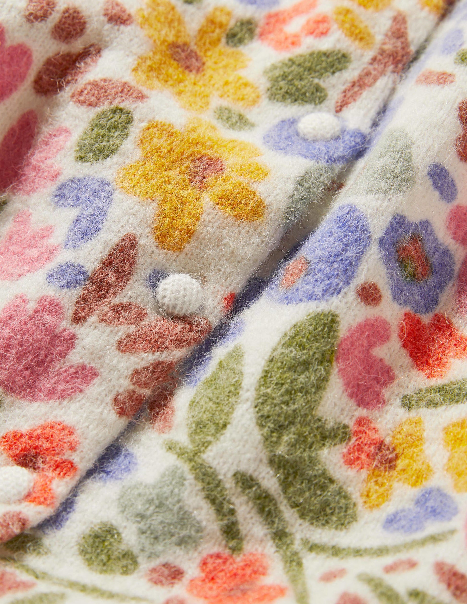 Gemusterter Cardigan mit Puffärmeln-Naturweiß, Abstraktes Kleines Blumenmuster-5