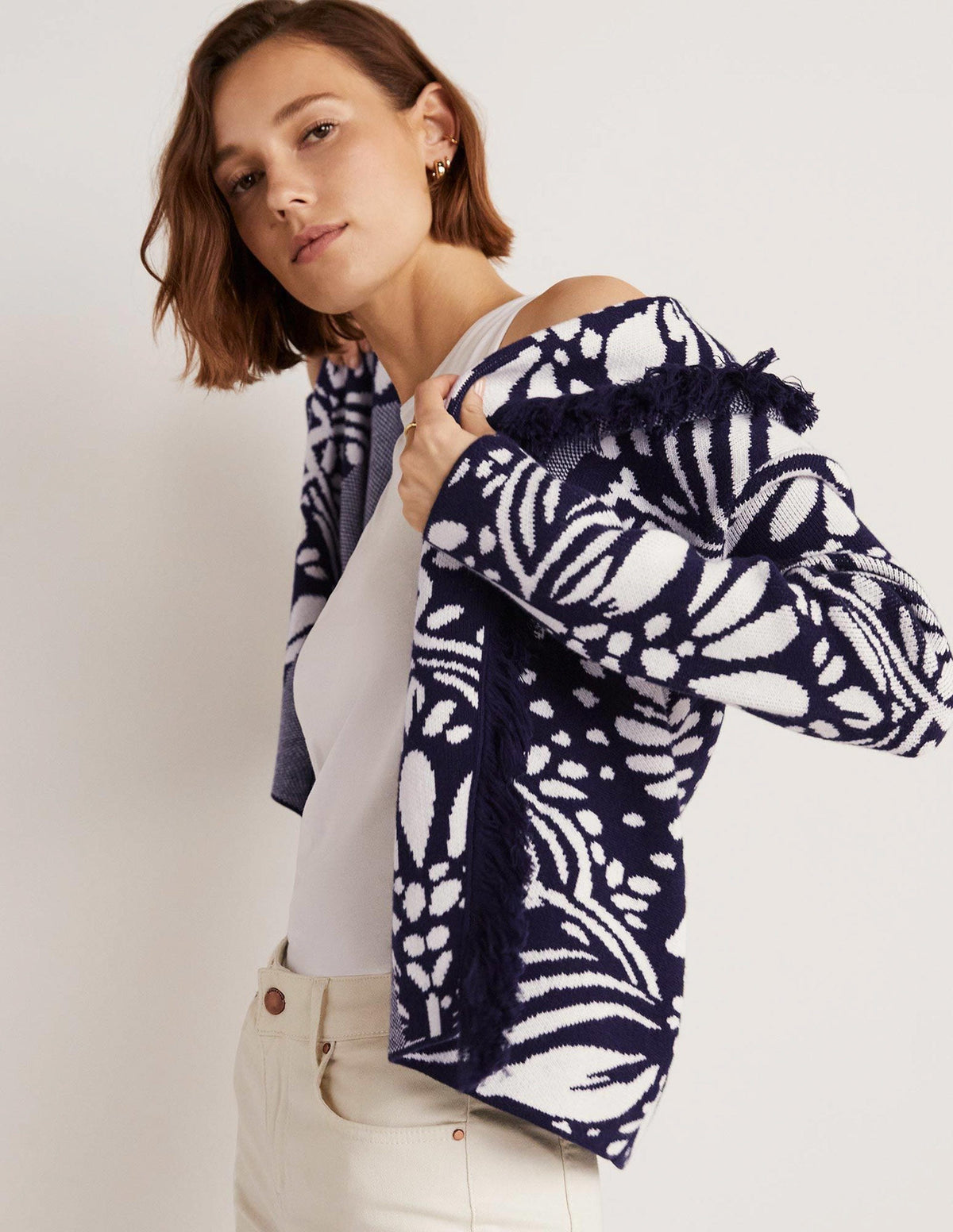 Jacquard-Strickjacke mit Fransen-Navy, Orientalische Diamanten - Image 2