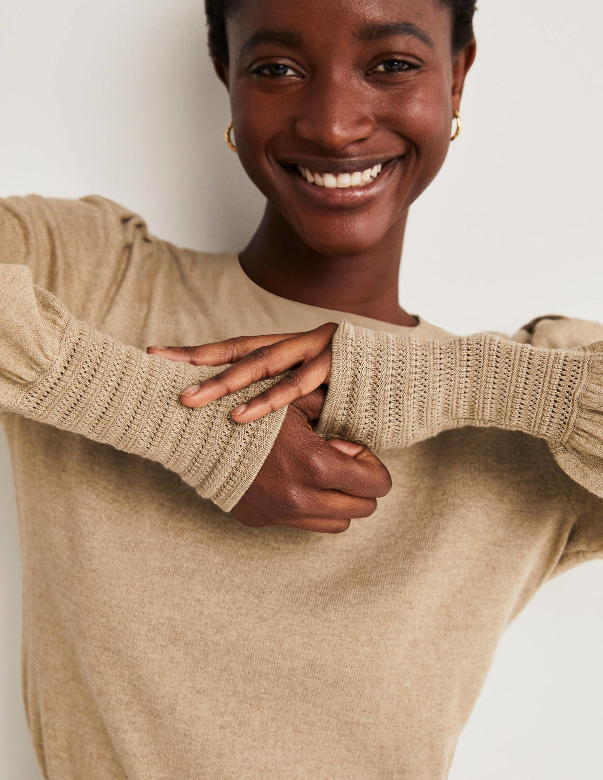 Pointelle-Pullover mit Detail-Nerzbraun Melange - Image 2