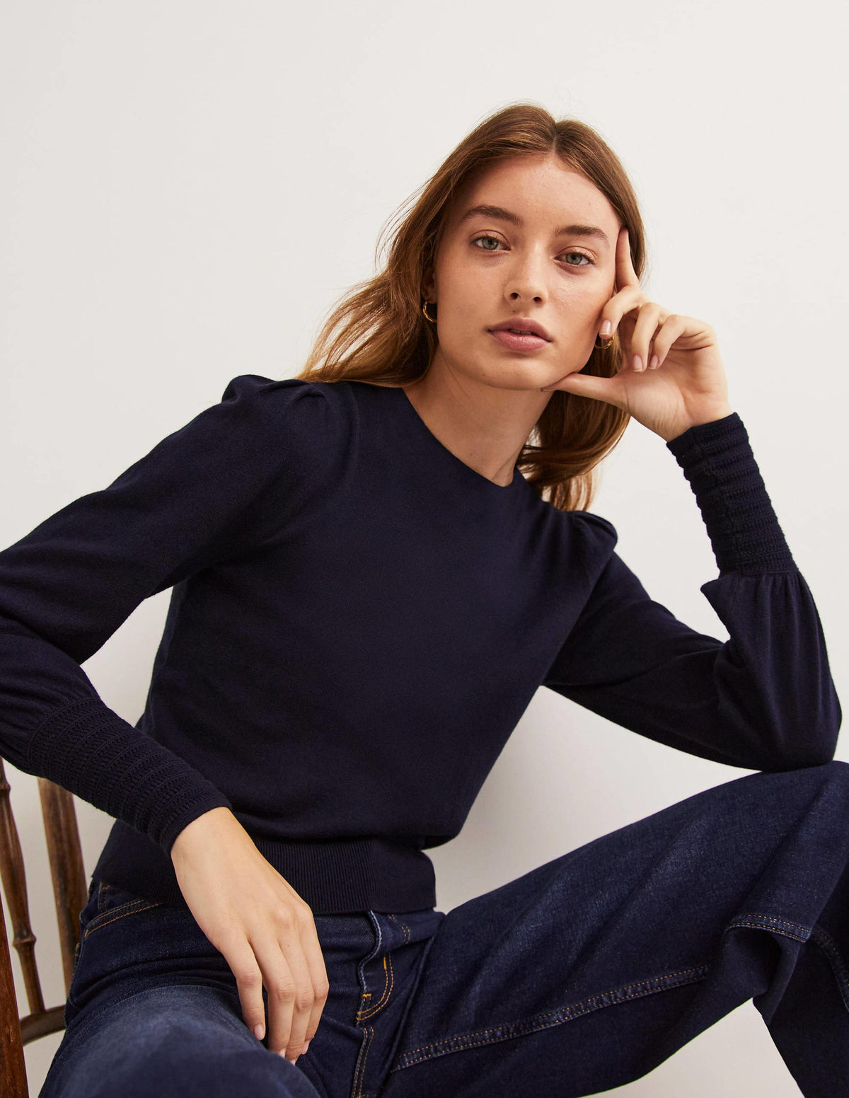 Pointelle-Pullover mit Detail-Marineblau-4
