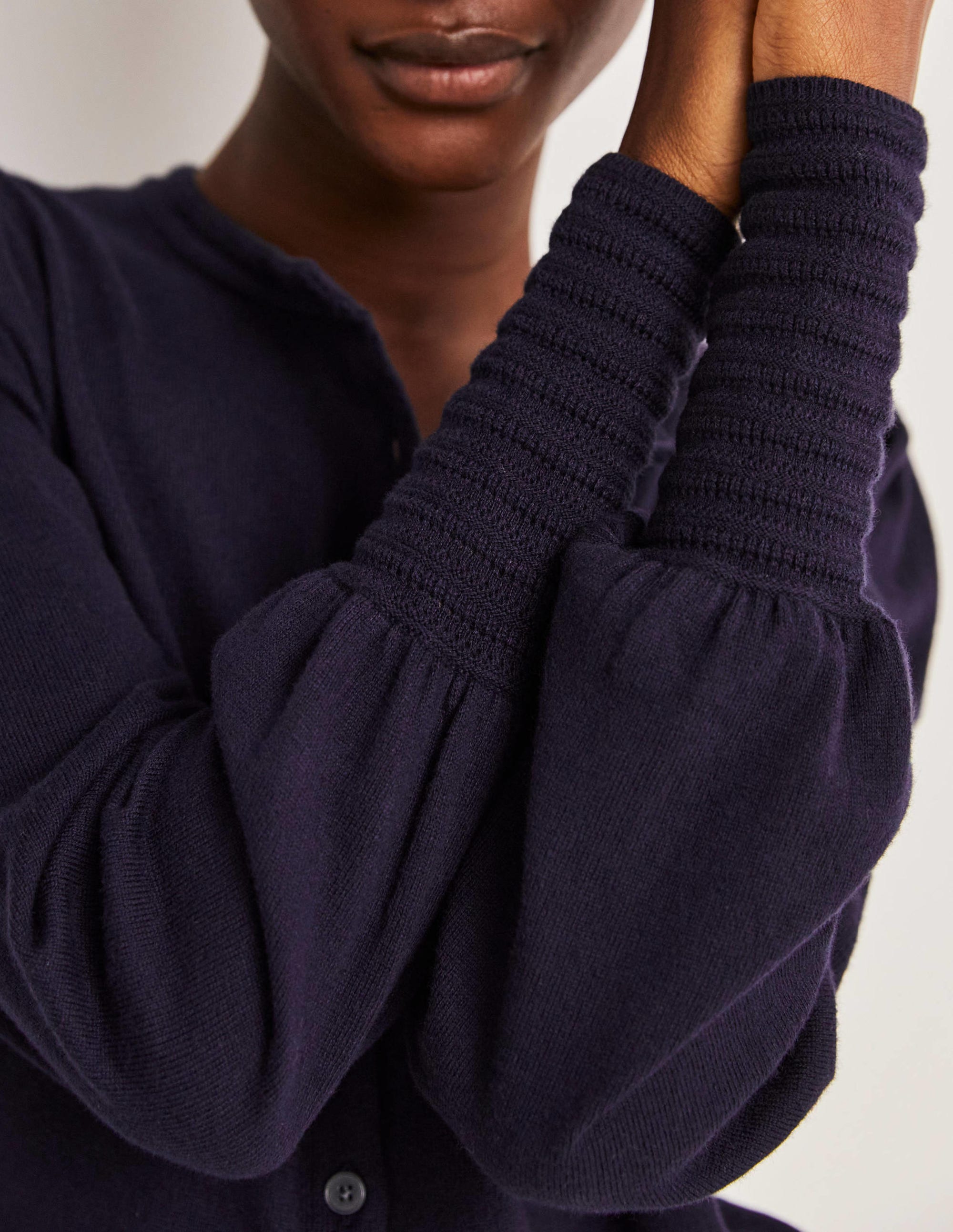 Cardigan à détails pointelle-Bleu marine - Image 2