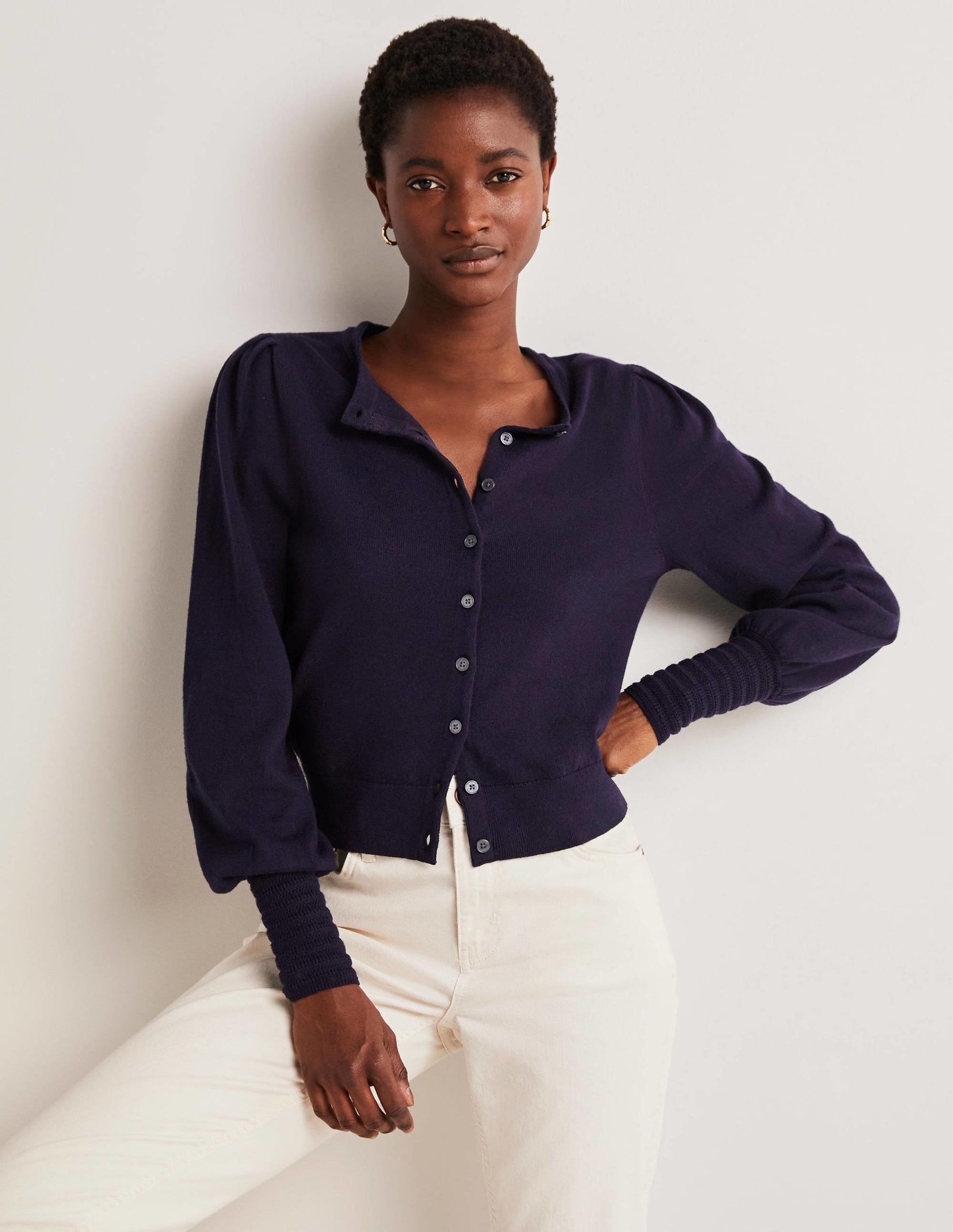 Cardigan à détails pointelle-Bleu marine - Image 4