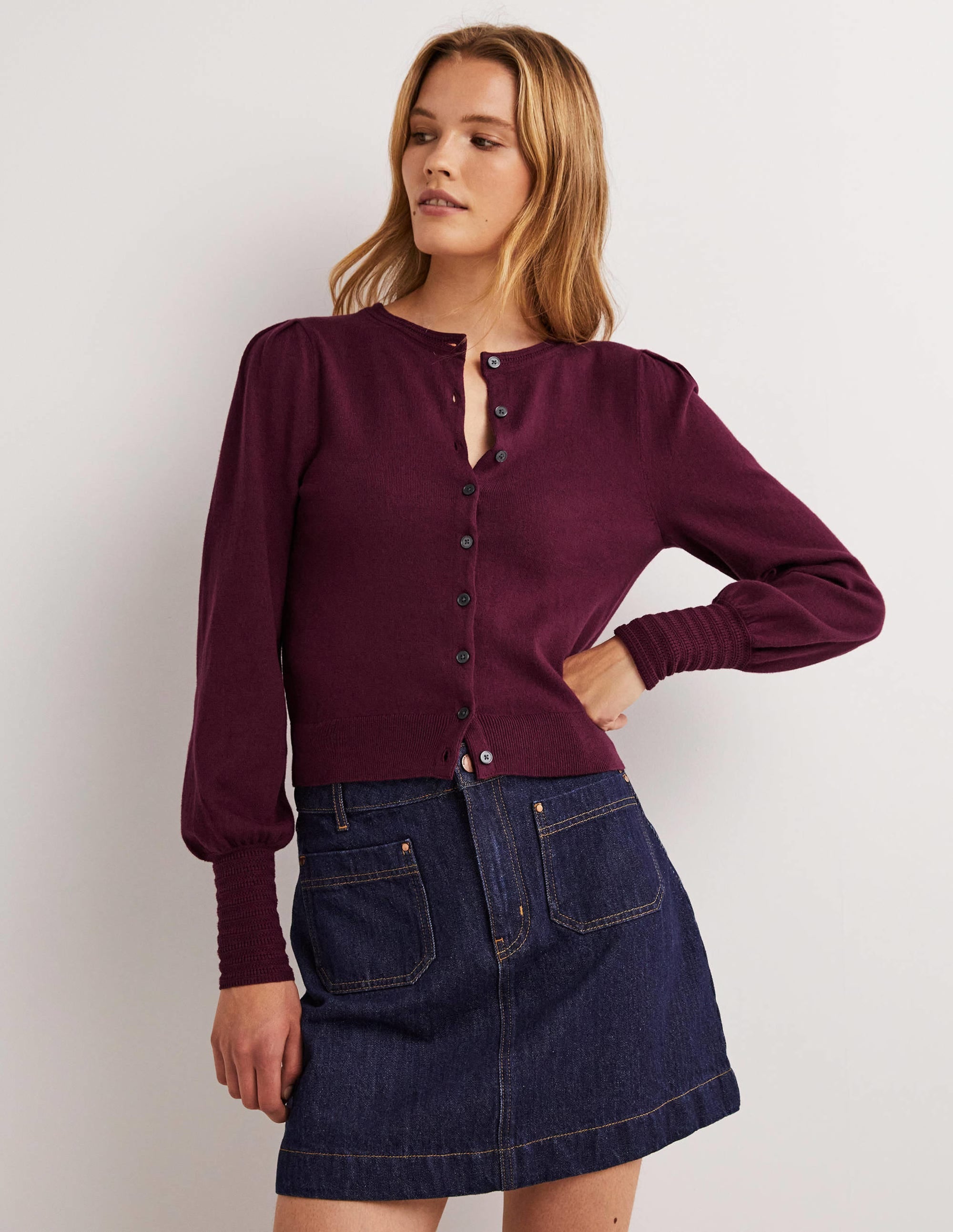 Cardigan mit Pointelle-Detail-Glühweinrot - Image 1