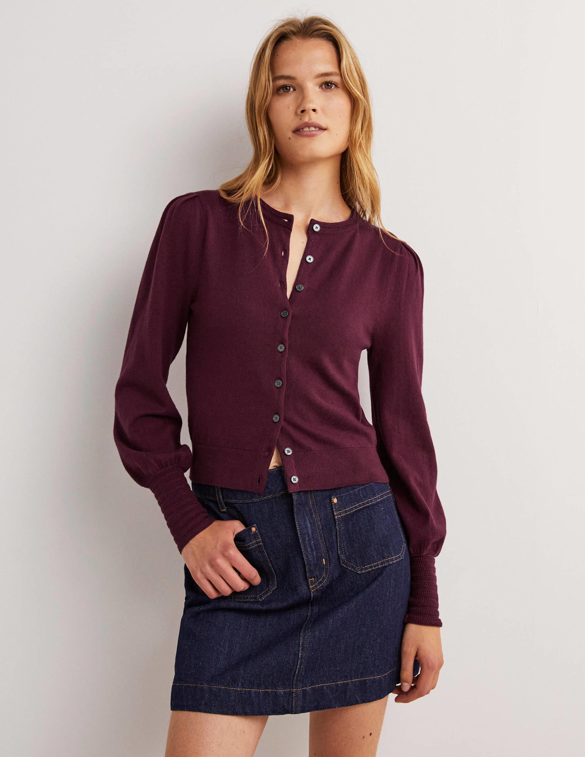 Cardigan mit Pointelle-Detail-Glühweinrot - Image 4