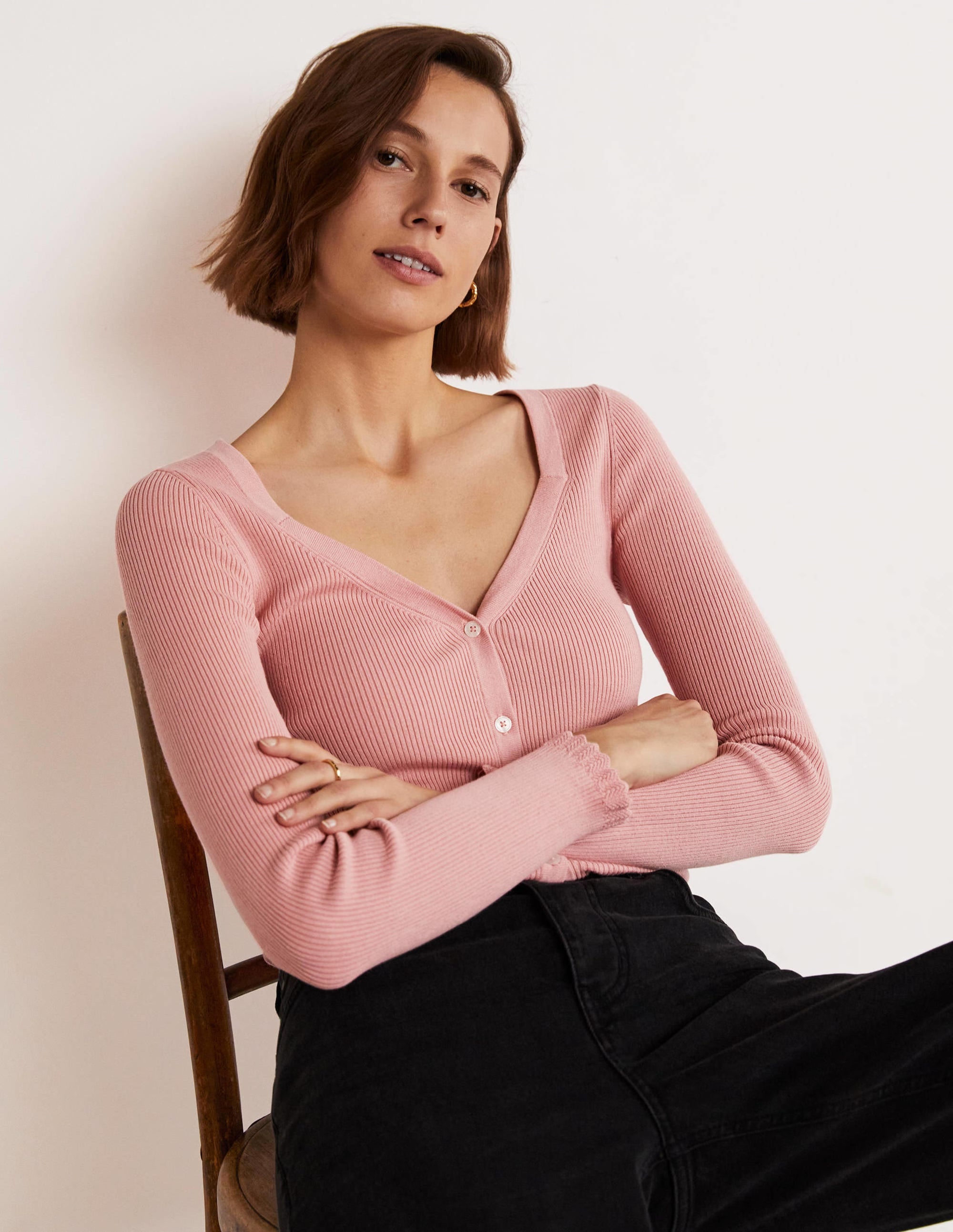 Gerippter Cardigan mit Herzausschnitt-Mandelblütenrosa - Image 8