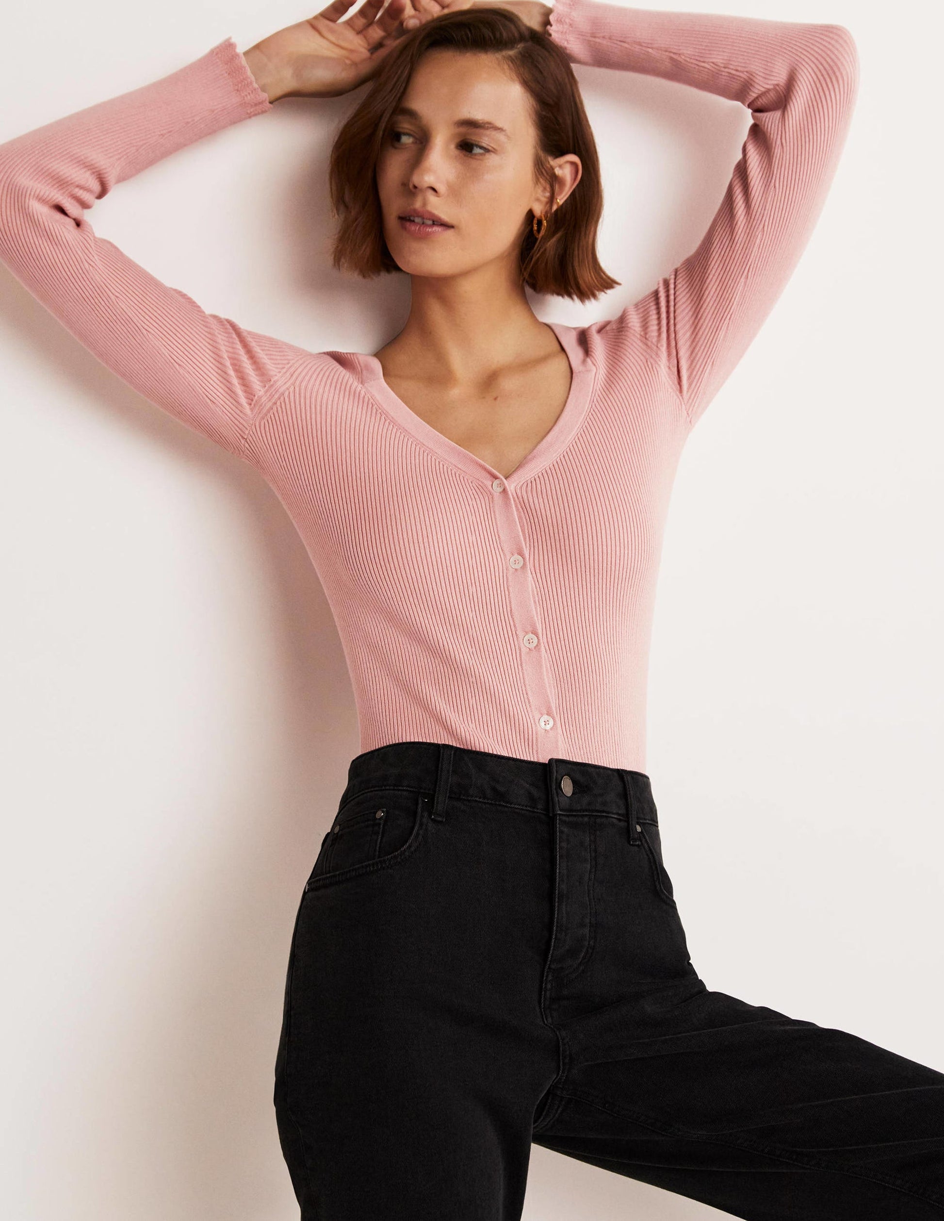 Gerippter Cardigan mit Herzausschnitt-Mandelblütenrosa-1
