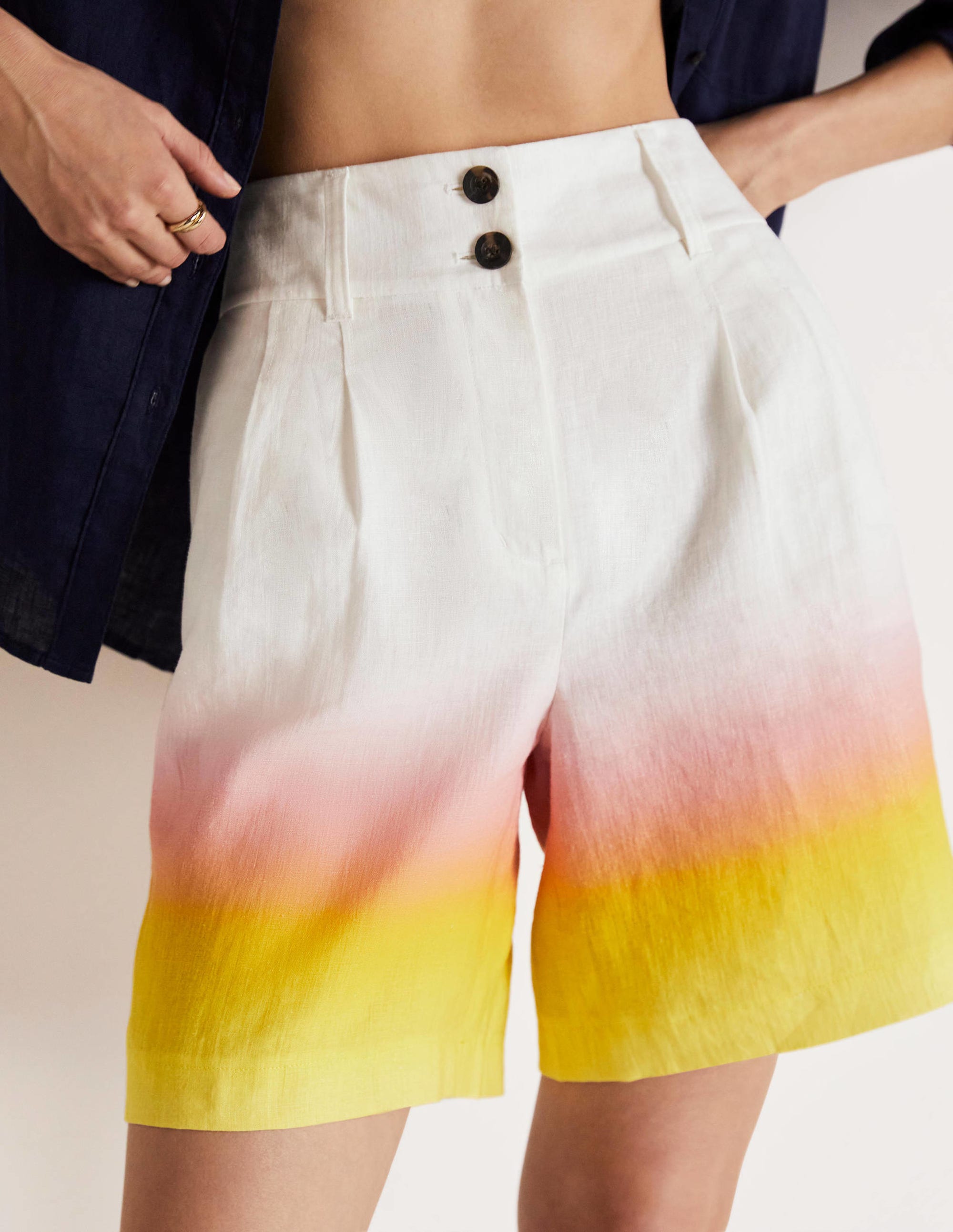 Short plissé en lin-Ombré rose et jaune - Image 8