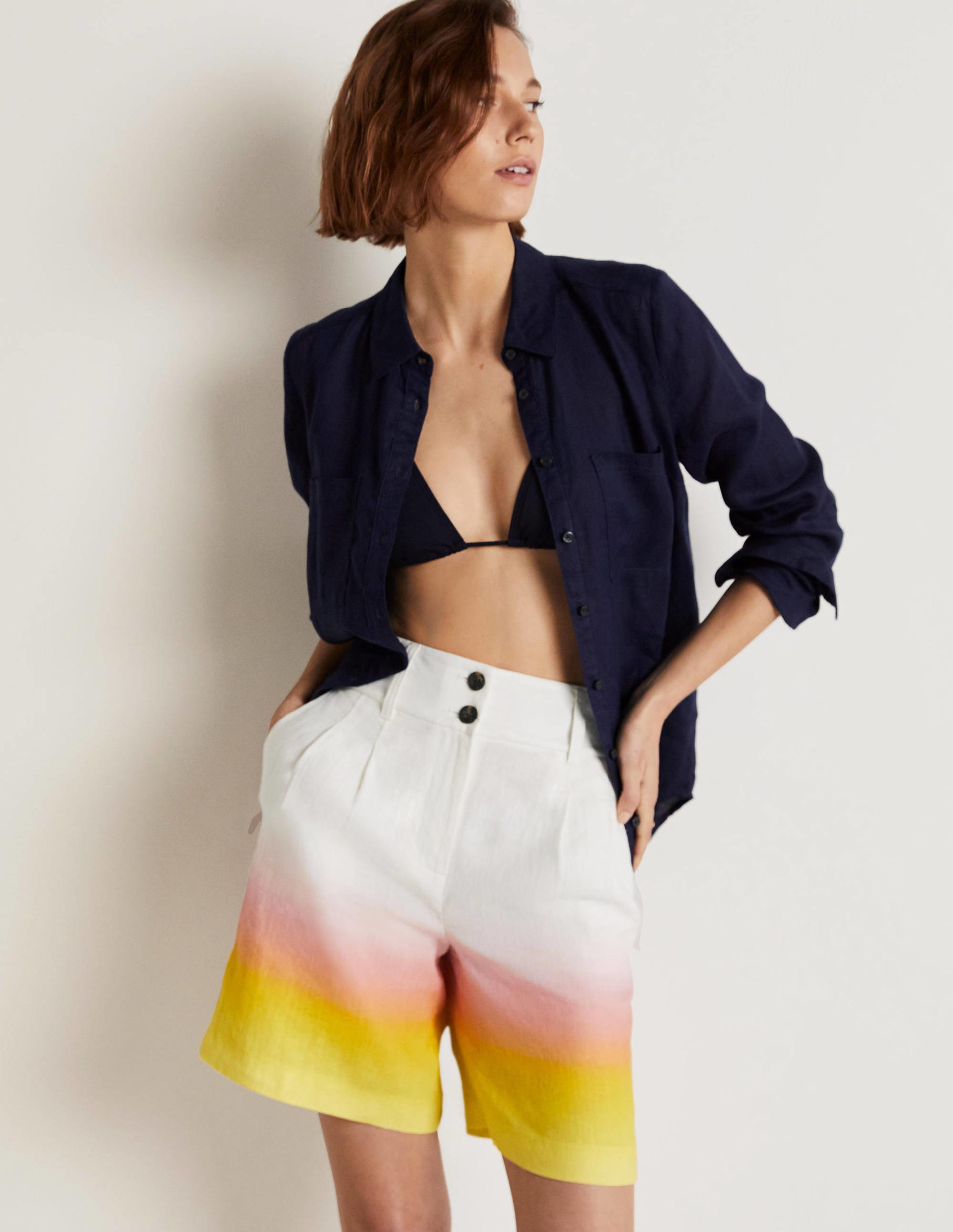 Short plissé en lin-Ombré rose et jaune - Image 1