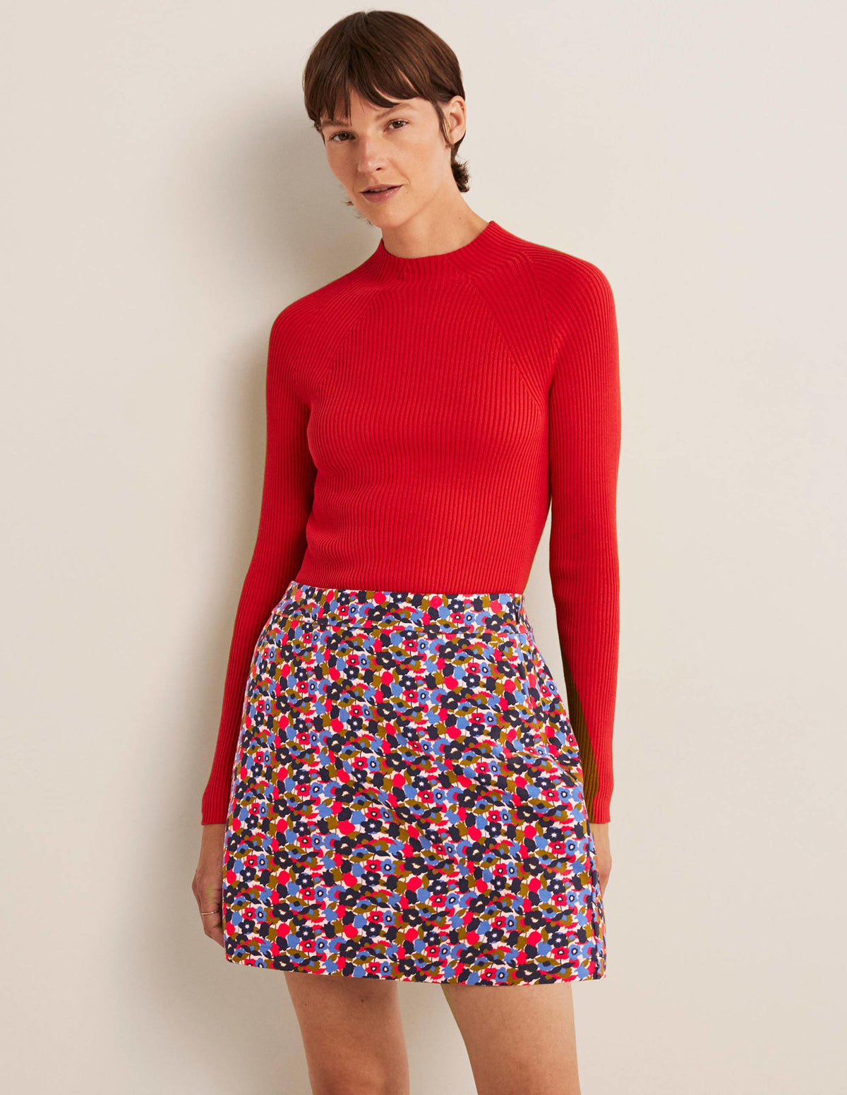 Ponte A-line Mini Skirt-Multi, Tulip Cluster-5