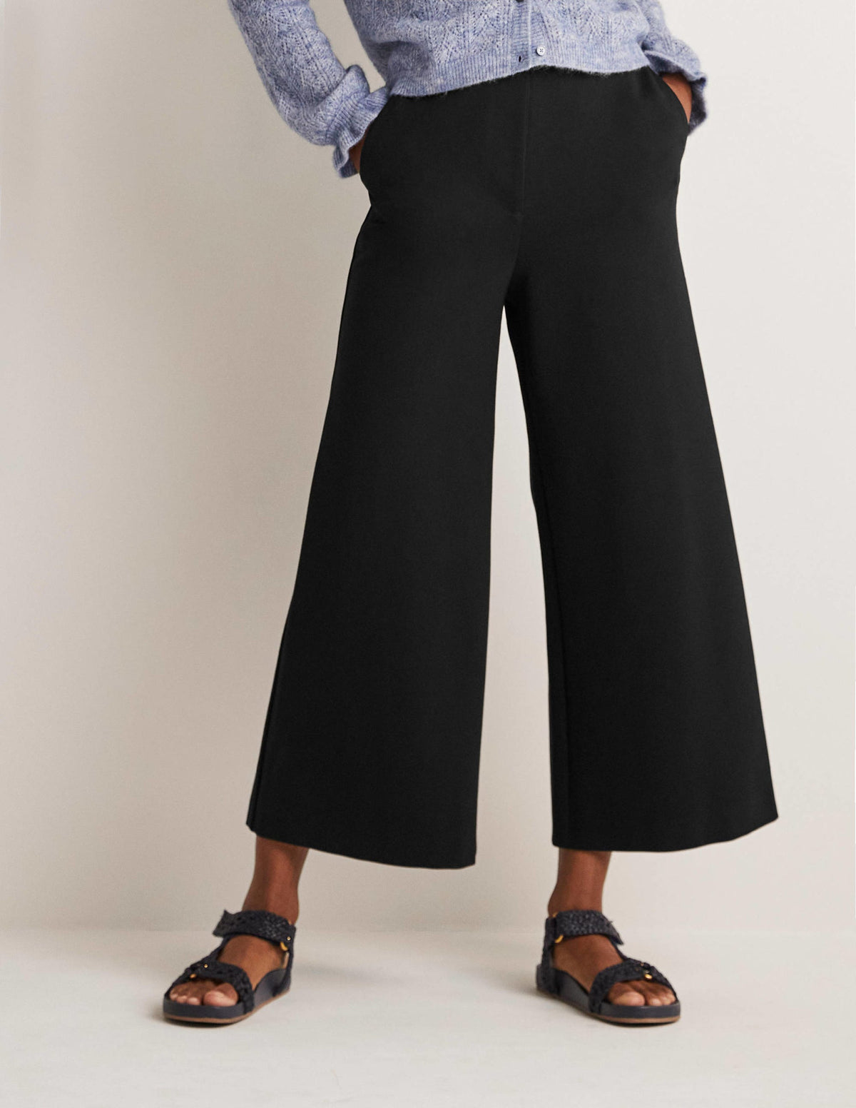 Jersey Wide Leg Culottes-Black-8
