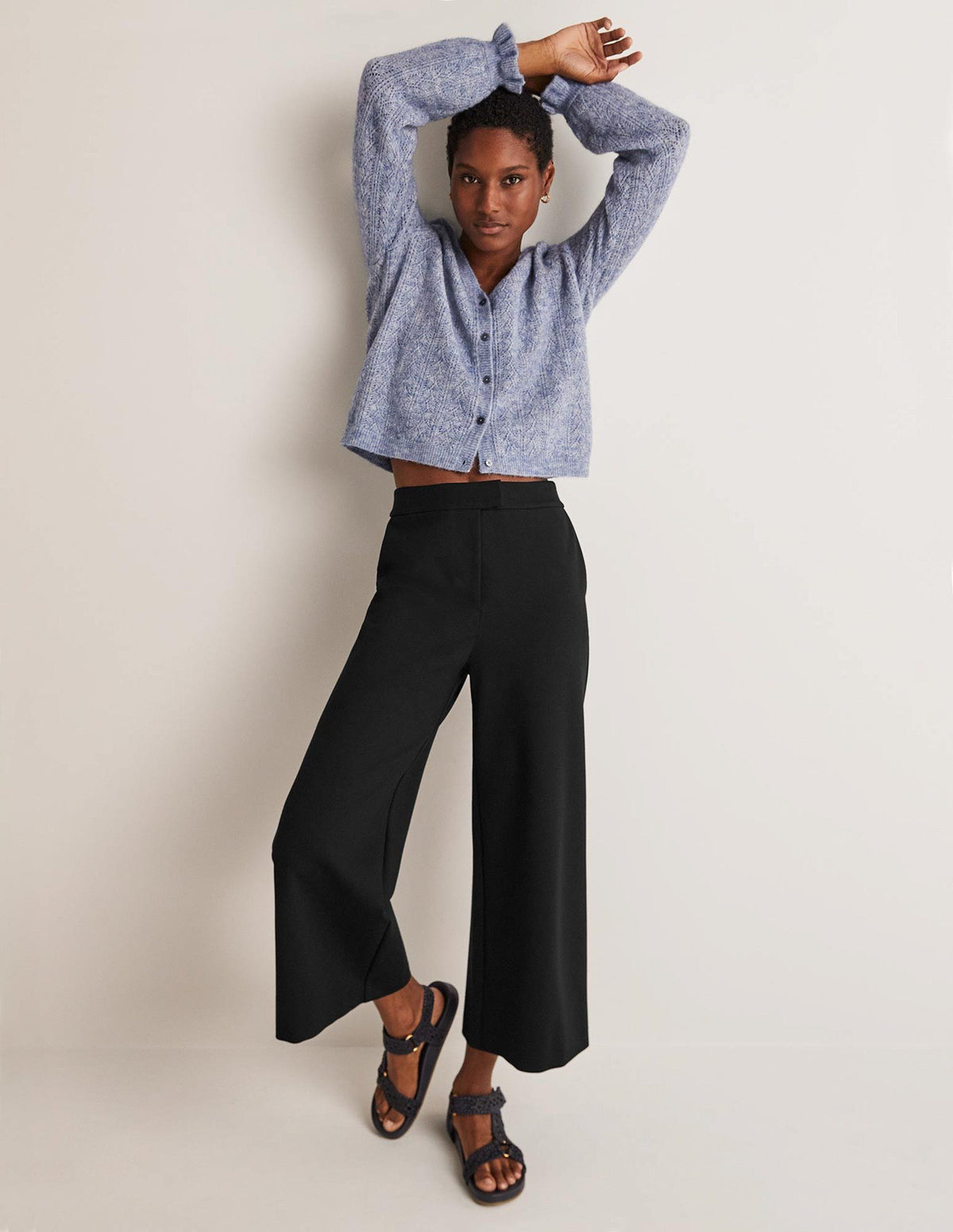 Jersey Wide Leg Culottes-Black - Image 1