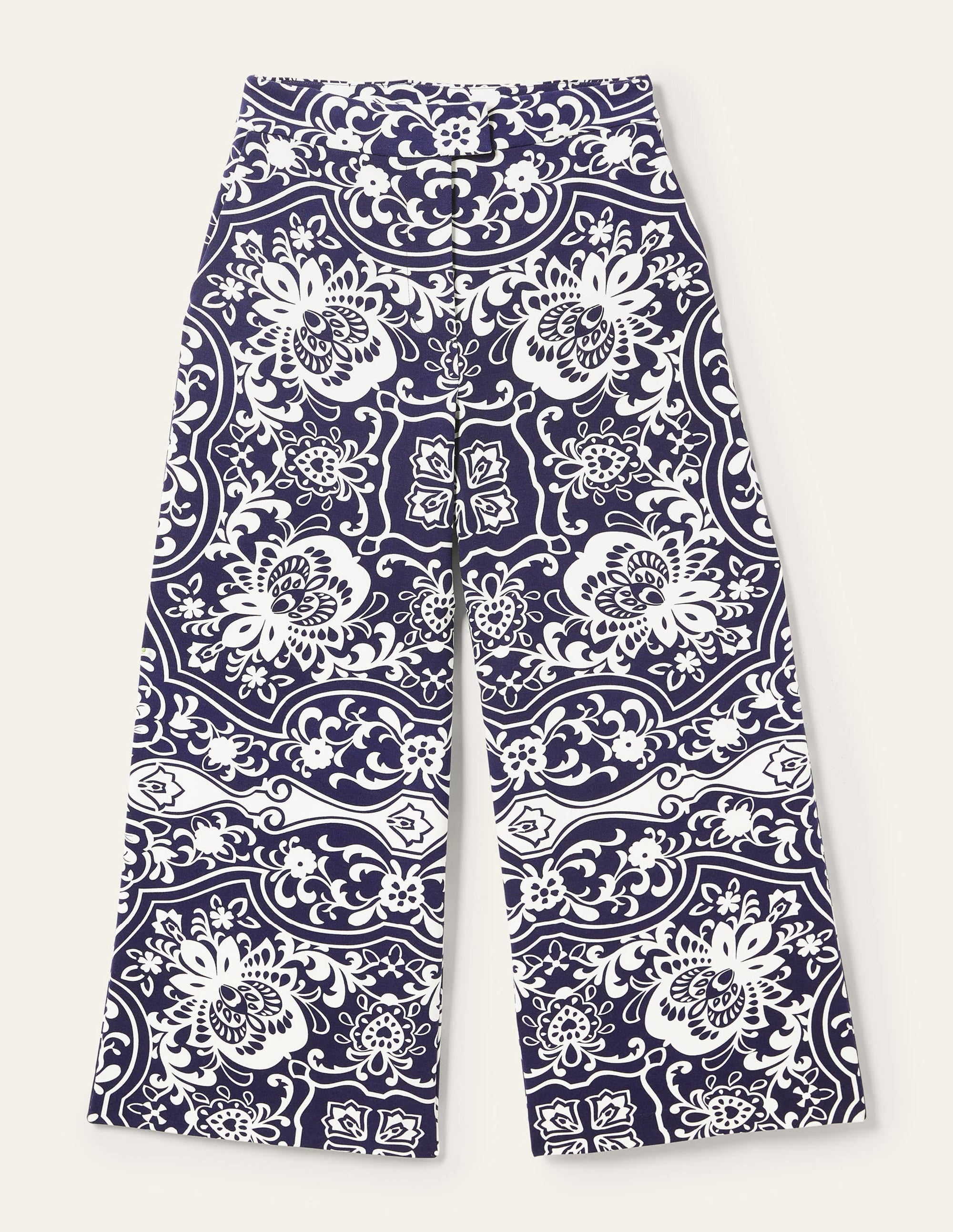 Jersey Wide Leg Culottes-French Navy, Ornate Garden - Image 9