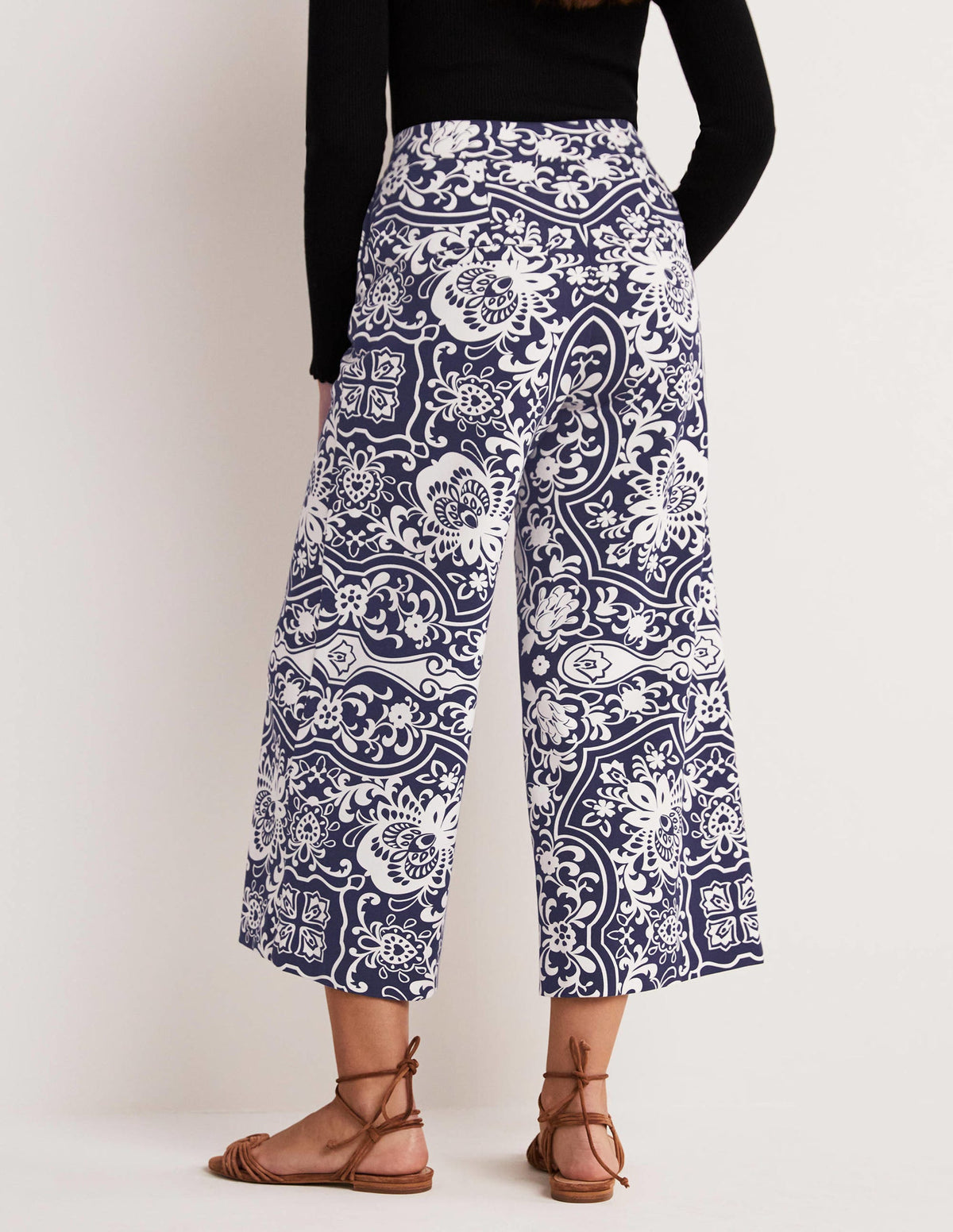 Jersey Wide Leg Culottes-French Navy, Ornate Garden - Image 3