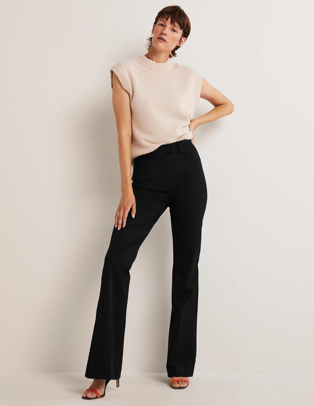 Pantalon taille haute évasé-Noir - Image 1