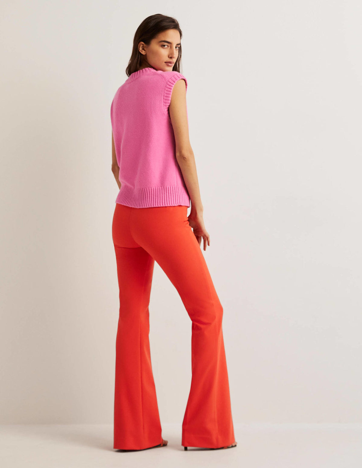 Pantalon taille haute évasé-Rouge fusée-3