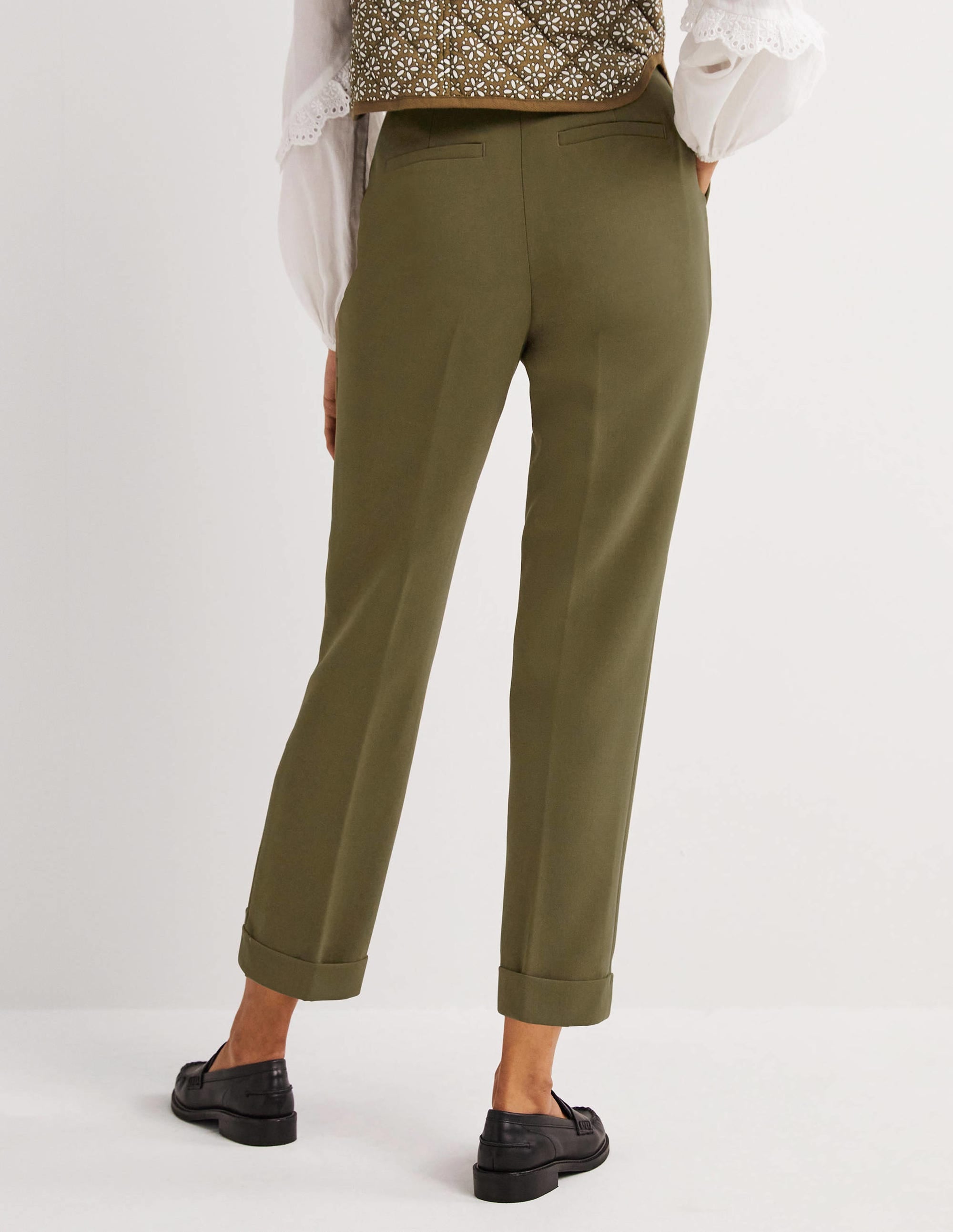 Pantalon ajusté à revers-Vert basilic - Image 3