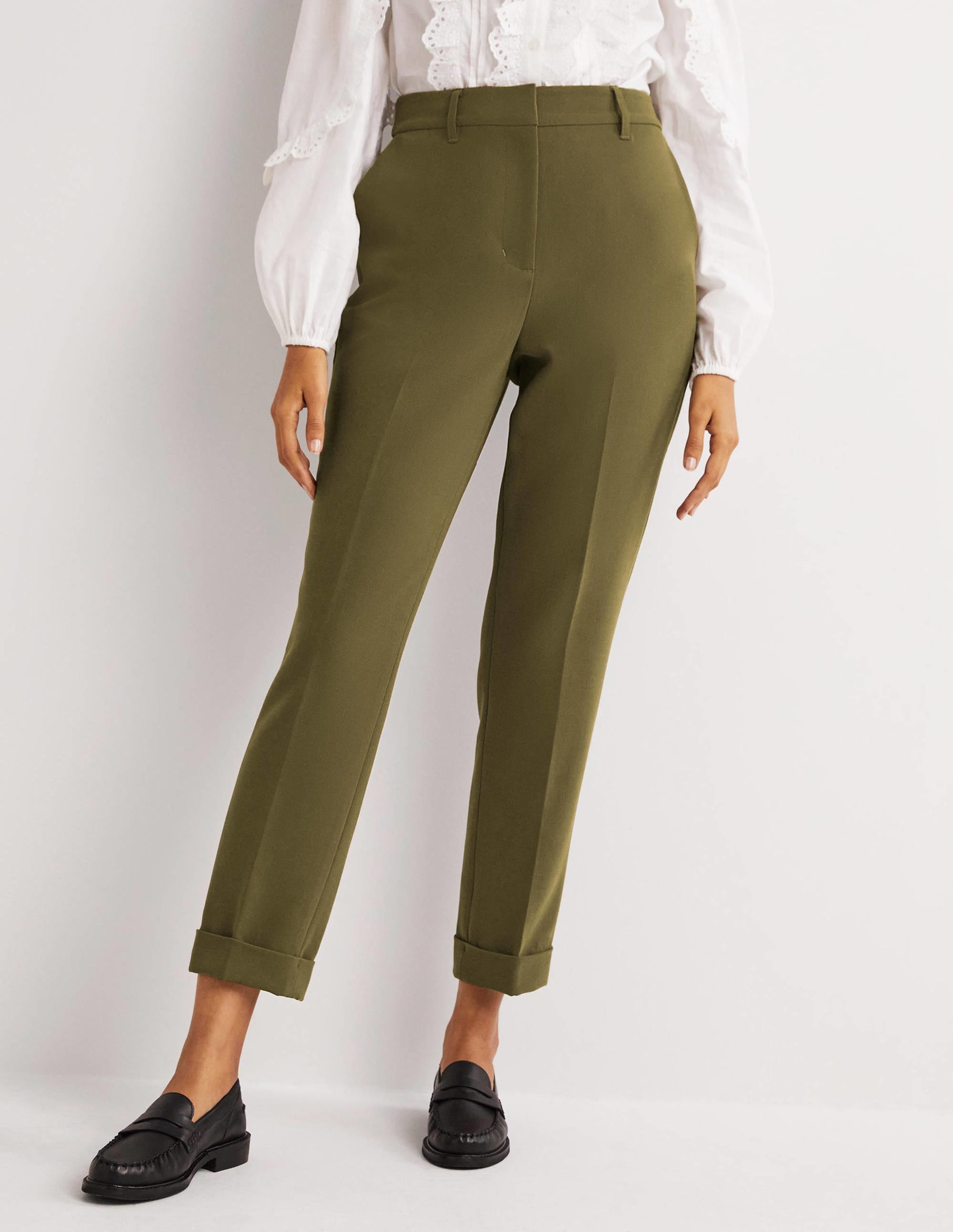 Pantalon ajusté à revers-Vert basilic - Image 4