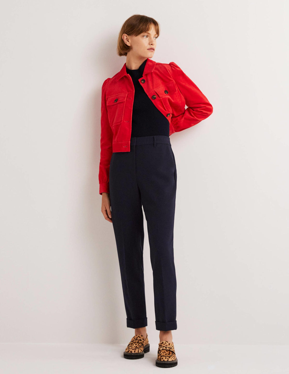 Tailored Turn Up Trousers-Navy - Image 1