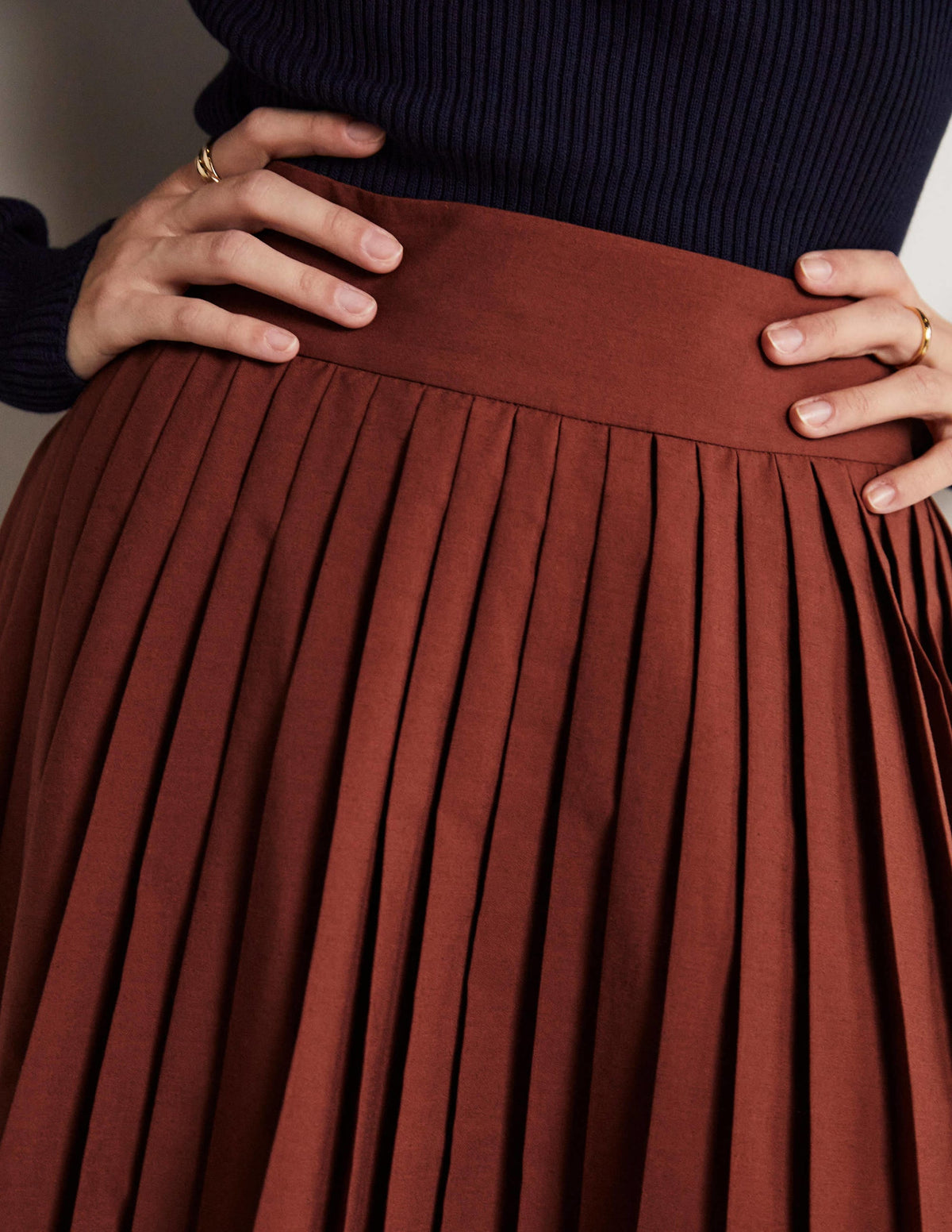 Pleated Cotton Mini Skirt-Red Oak-2