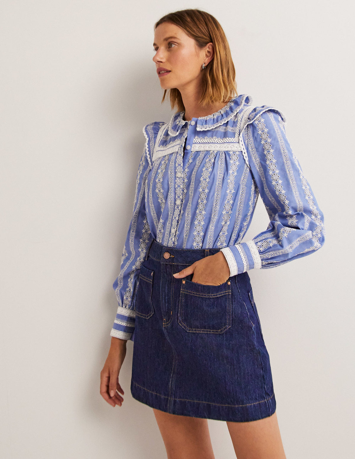 Denim-Minirock mit aufgesetzter Tasche-Indigoblau, Denim - Image 1