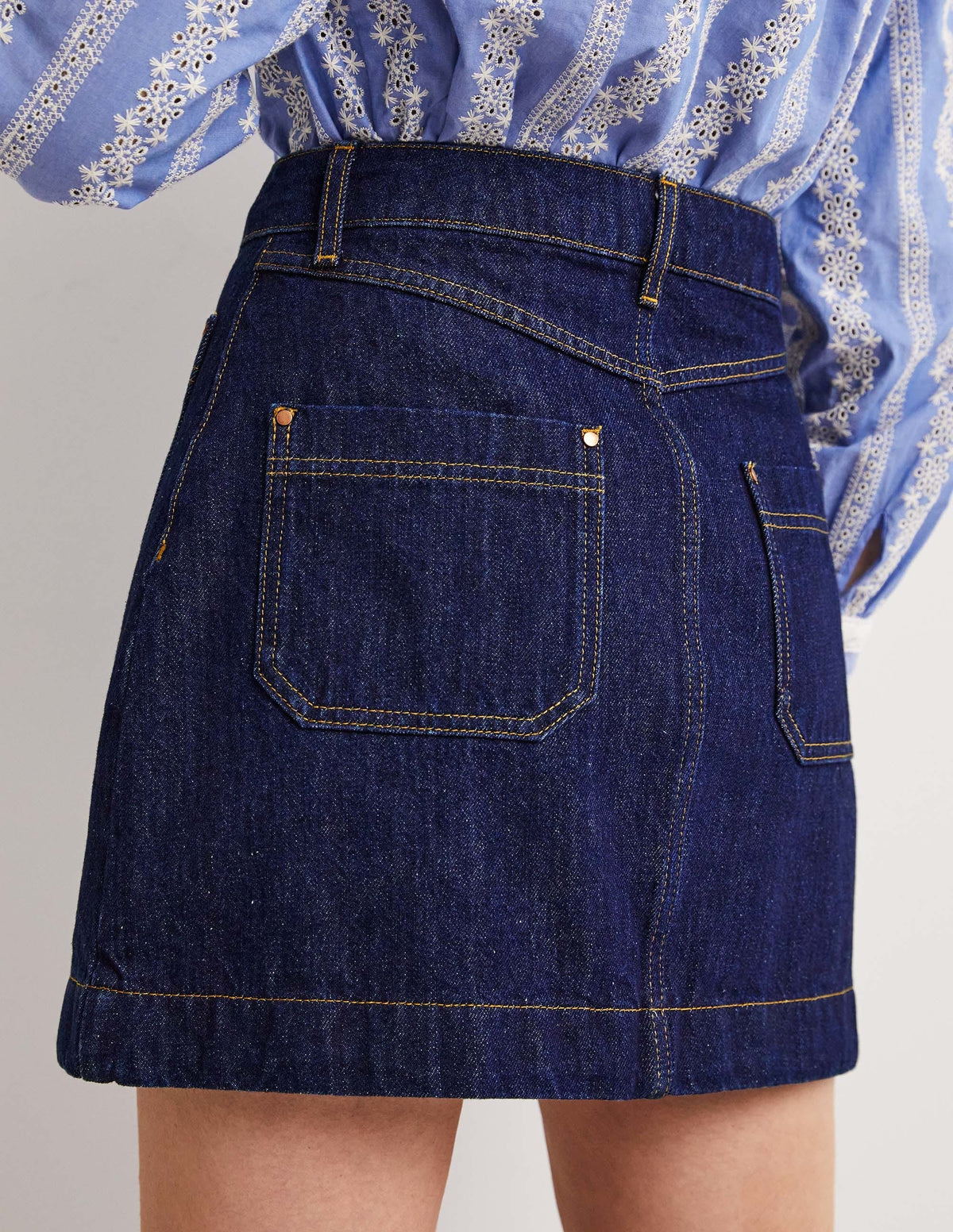 Denim-Minirock mit aufgesetzter Tasche-Indigoblau, Denim-3