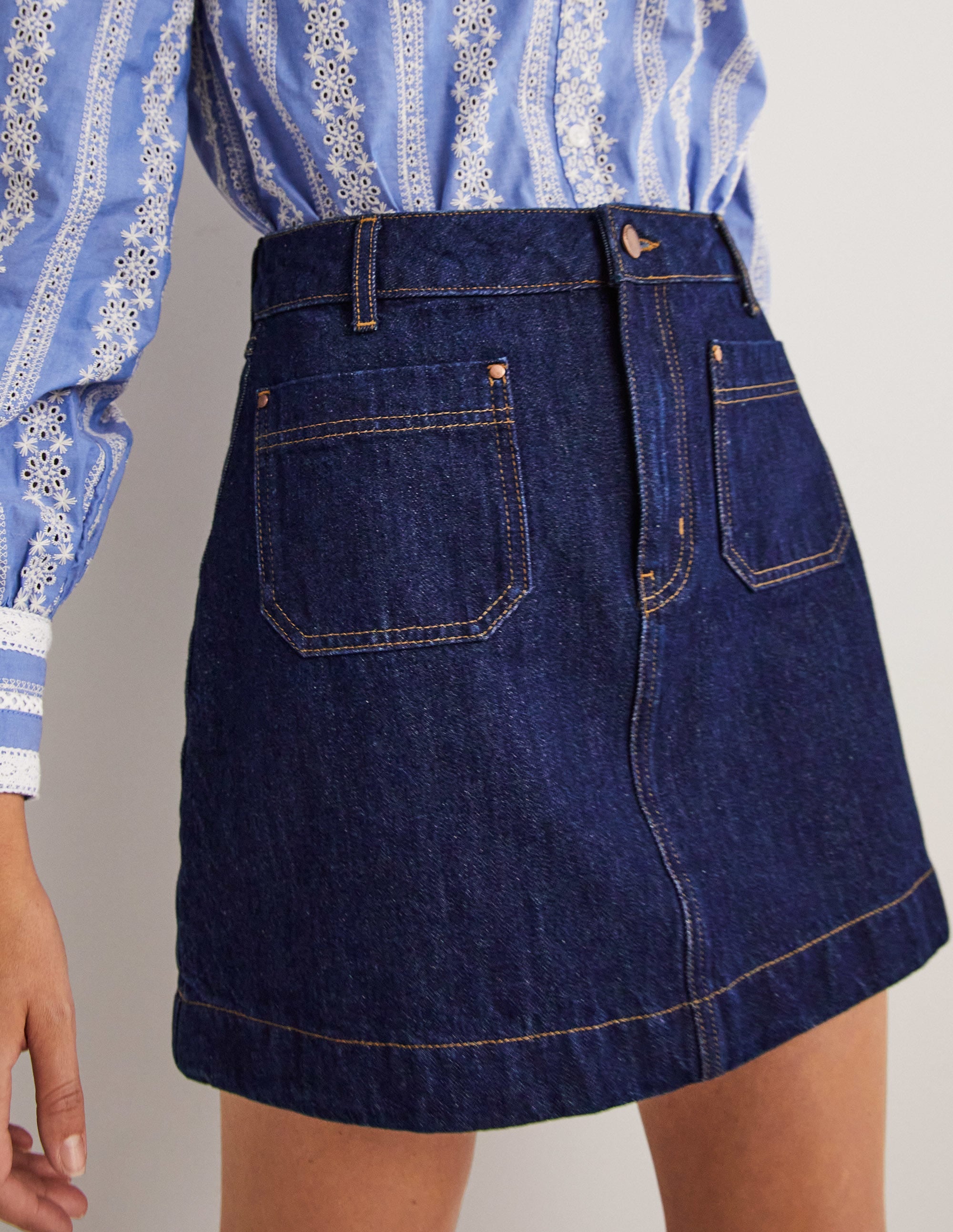 Denim-Minirock mit aufgesetzter Tasche-Indigoblau, Denim - Image 4