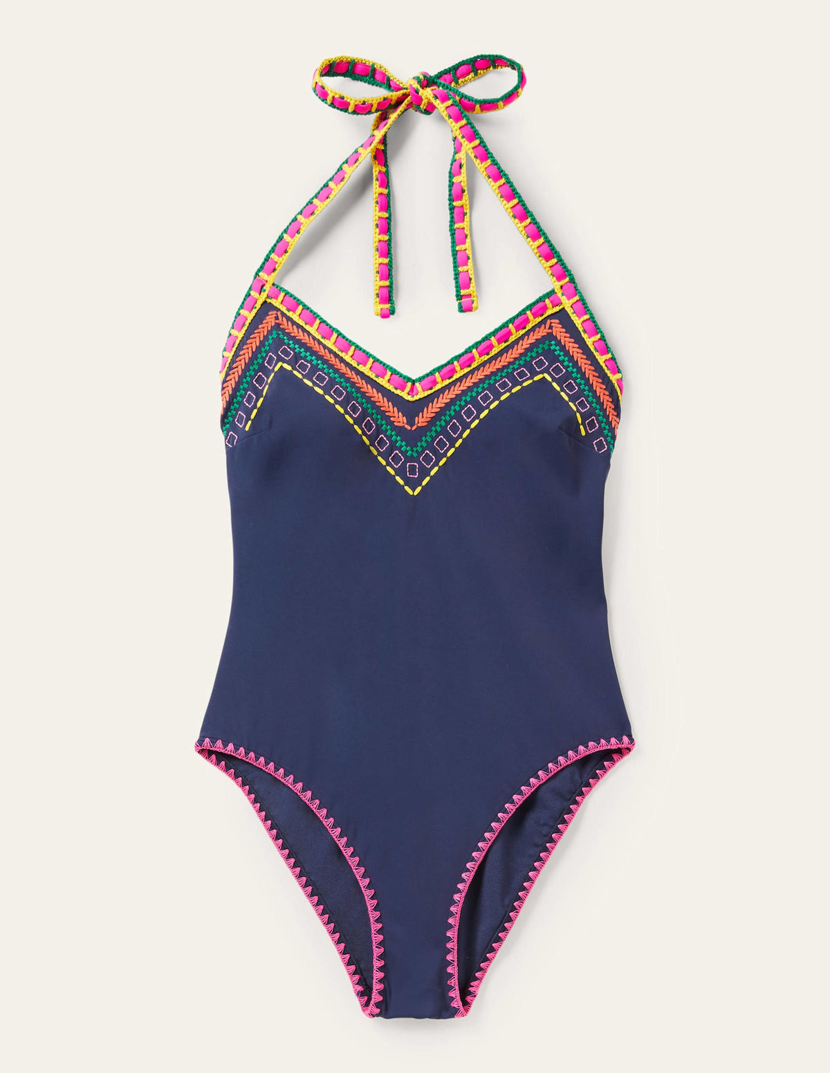 V-neck Crochet Detail Swimsuit-French Navy - Image 11