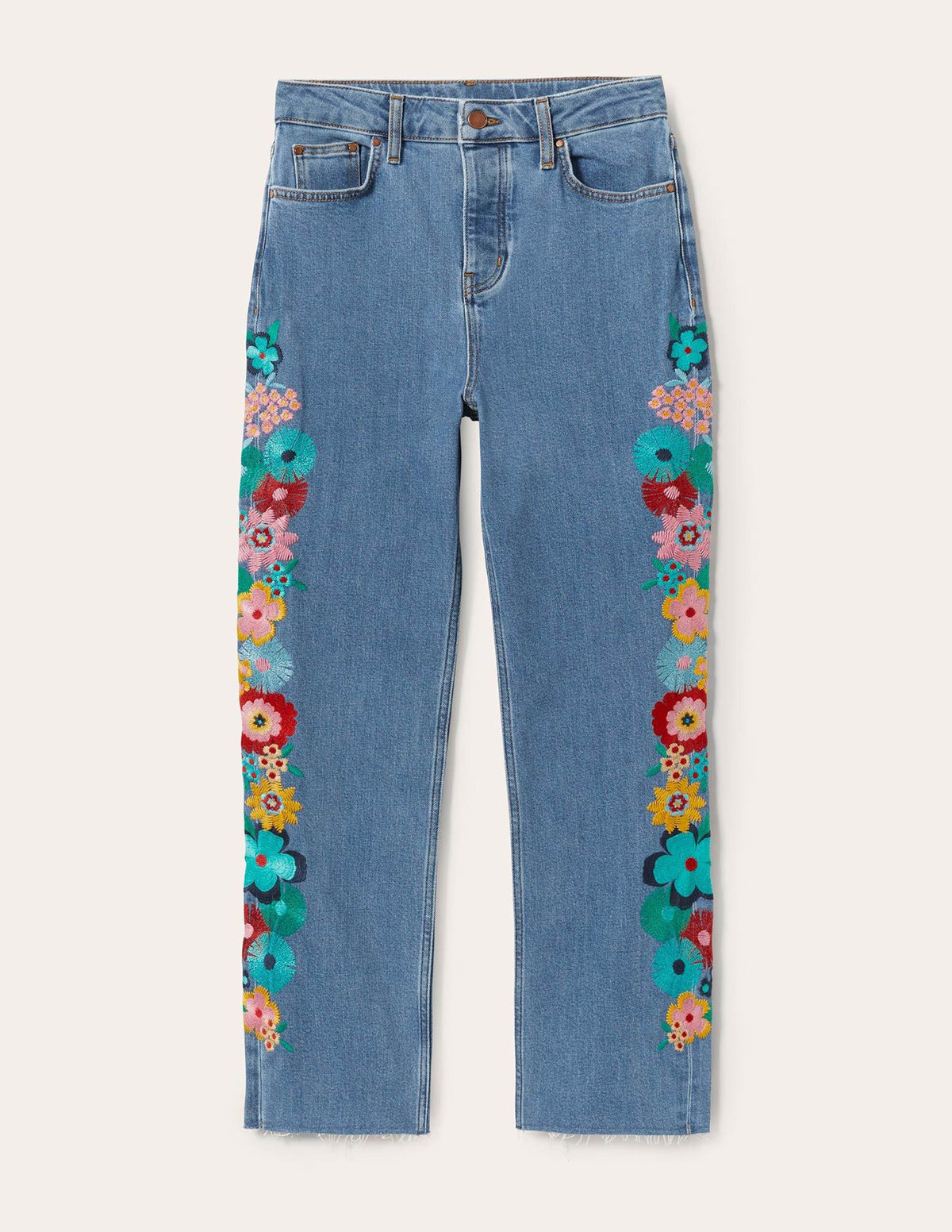 Lockere Jeans mit geradem Bein-Bunt, Blumenstickerei-12