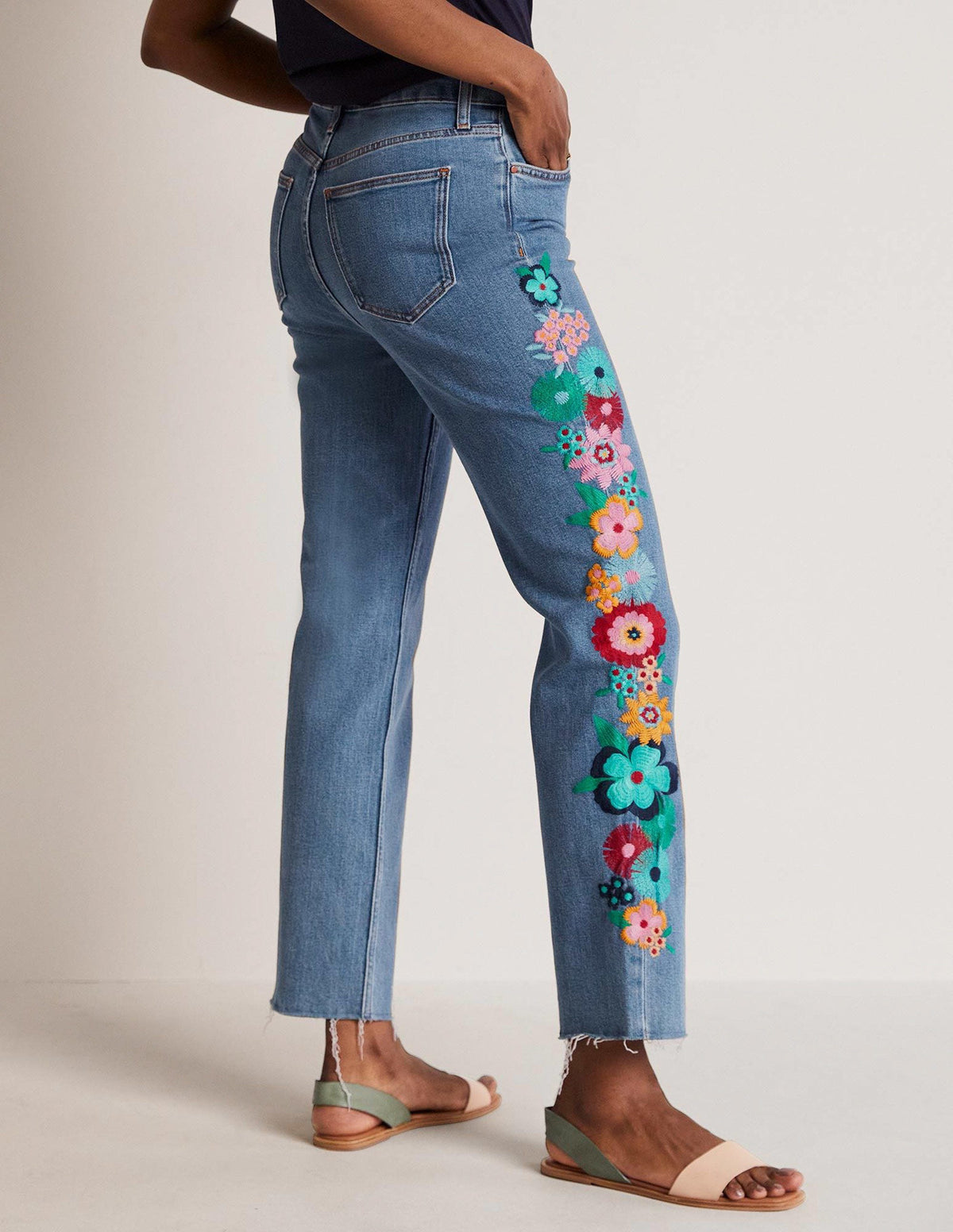 Lockere Jeans mit geradem Bein-Bunt, Blumenstickerei - Image 3