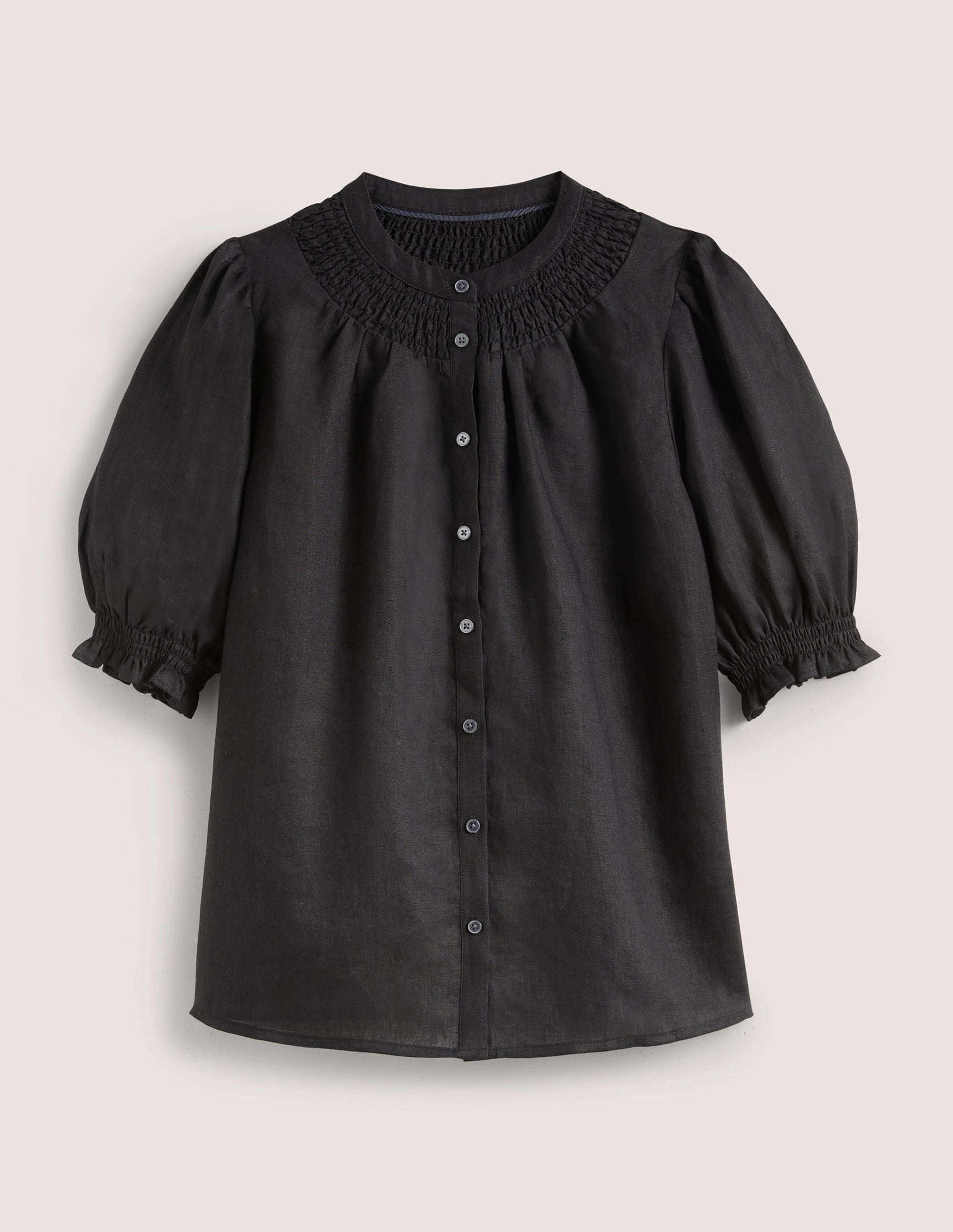 Smocked Short Sleeve Blouse-Black - Image 6