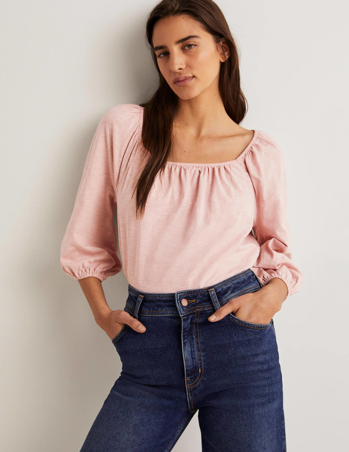 Baumwoll-Oberteil mit Blousonärmeln-Milchshake/Rosa - Image 4