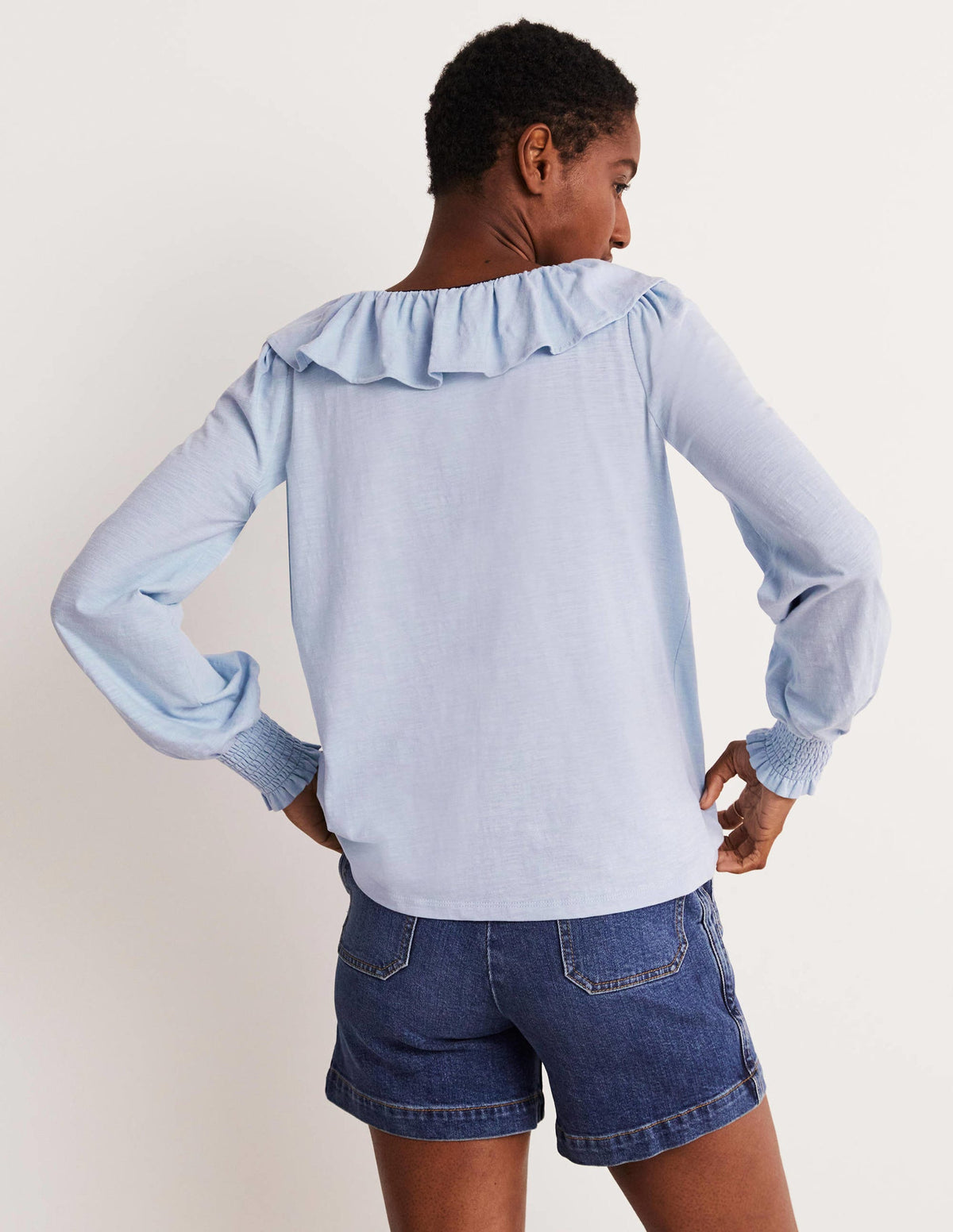 Top à col U volanté en jersey-Bleu Brunnera-6