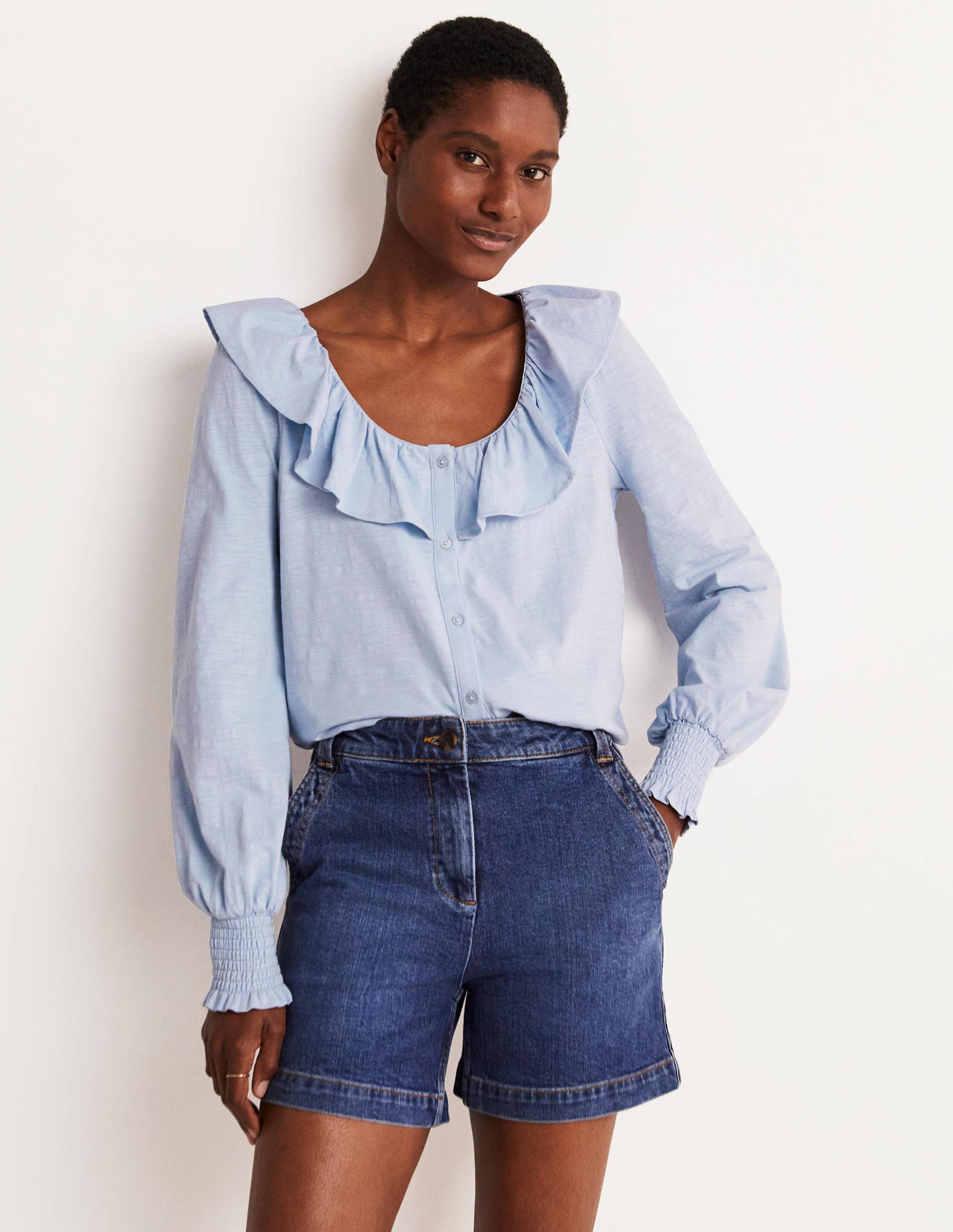 Top à col U volanté en jersey-Bleu Brunnera-4