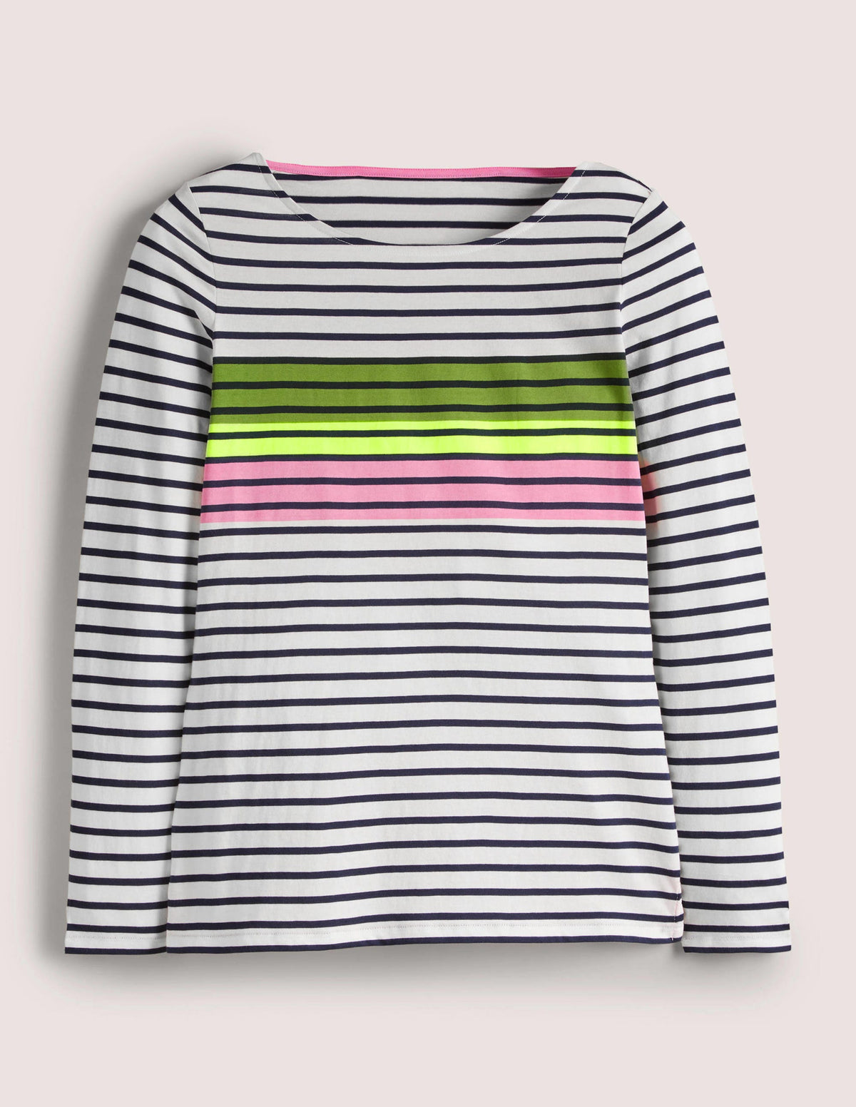 Ella Long Sleeve Breton-Green/Prink Placement Stripe - Image 6