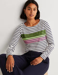 Ella Long Sleeve Breton-Green/Prink Placement Stripe