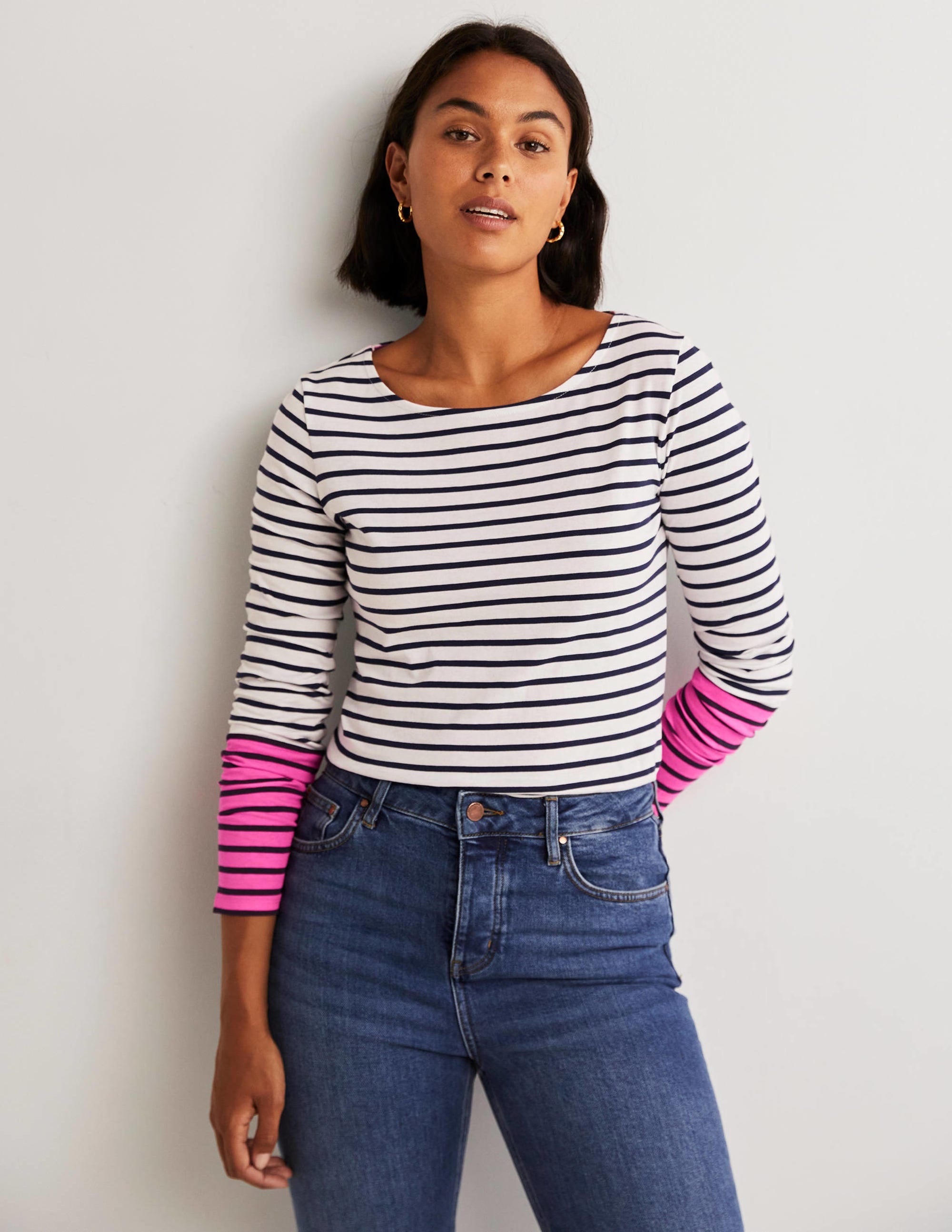 Ella Breton-Shirt mit langen Ärmeln-Neonrosa, Gestreift - Image 1
