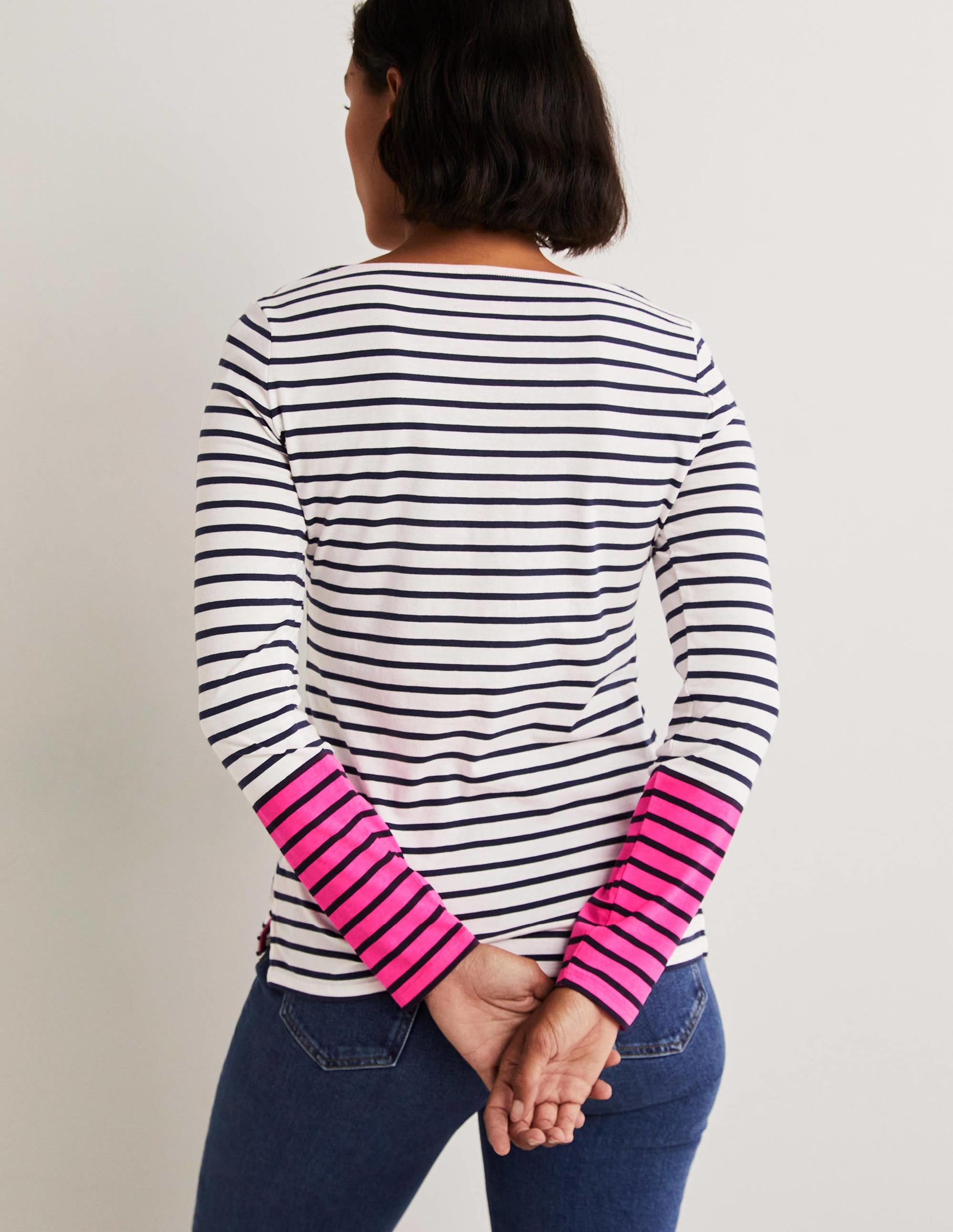 Ella Breton-Shirt mit langen Ärmeln-Neonrosa, Gestreift - Image 3