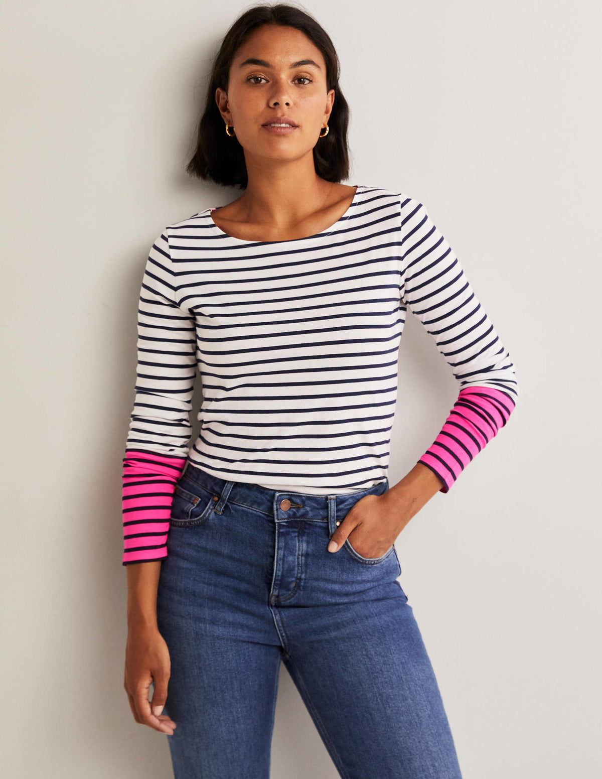 Ella Breton-Shirt mit langen Ärmeln-Neonrosa, Gestreift-4