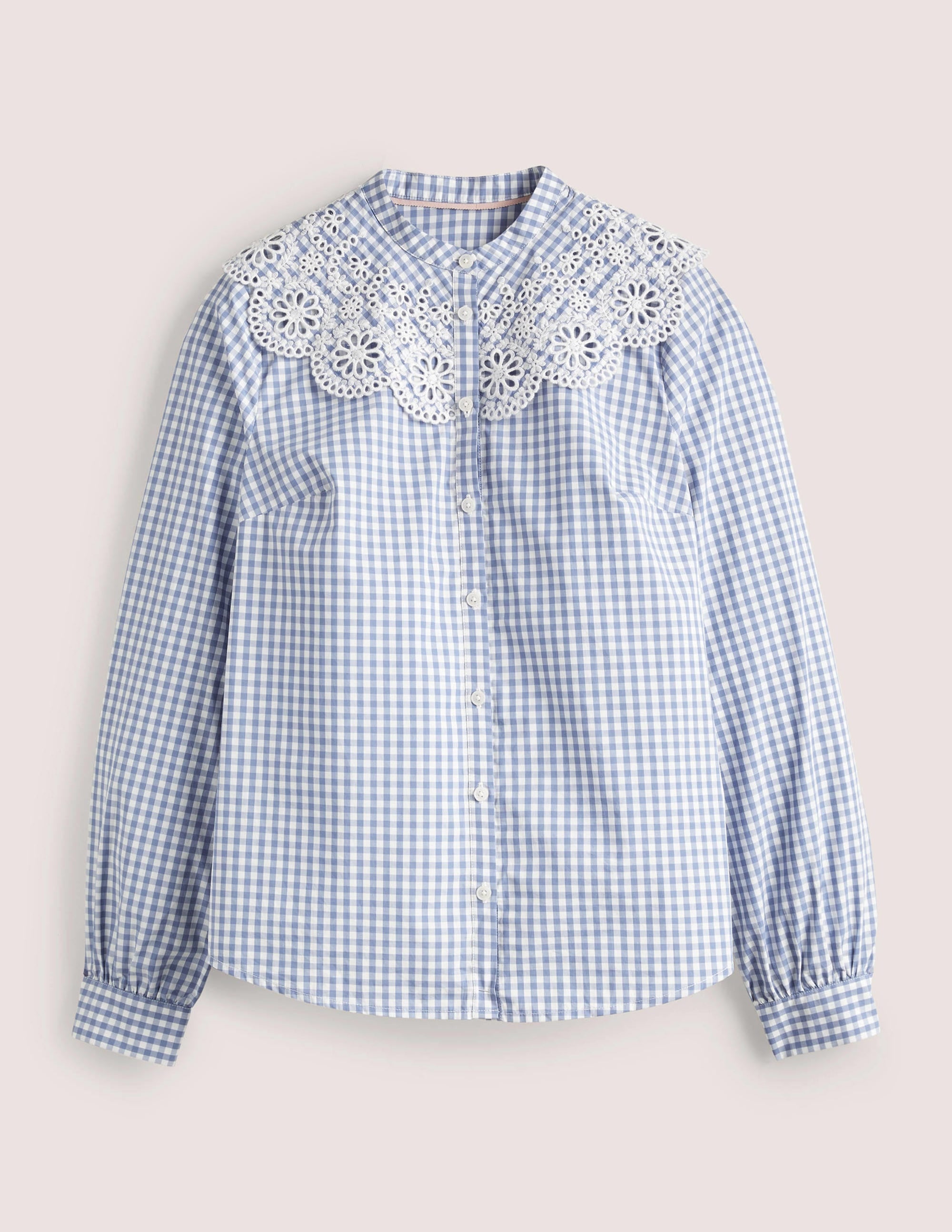 Chemise à col broderie anglaise-Bleu, vichy - Image 8