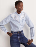 Chemise à col broderie anglaise-Bleu, vichy