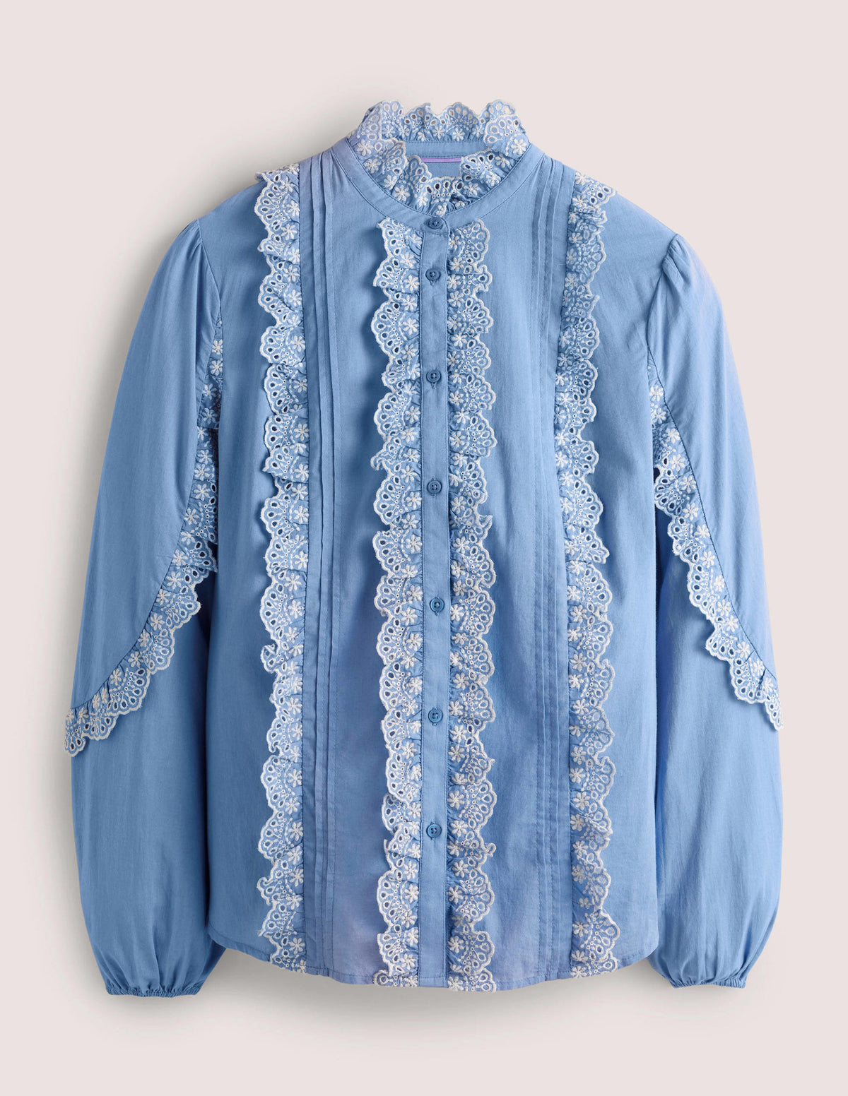Ruffle Sleeve Broderie Blouse-Riviera Blue - Image 7