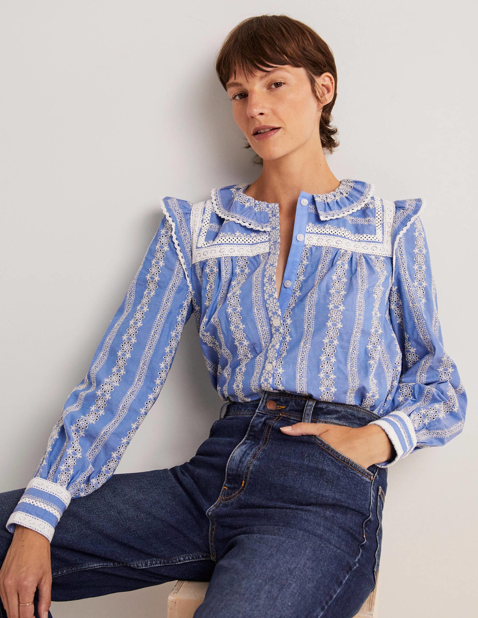 Bluse mit Häkelborte-Faux-Uni - Image 1