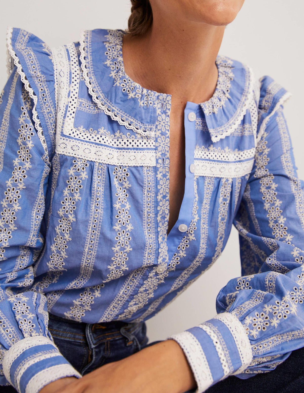 Bluse mit Häkelborte-Faux-Uni - Image 2