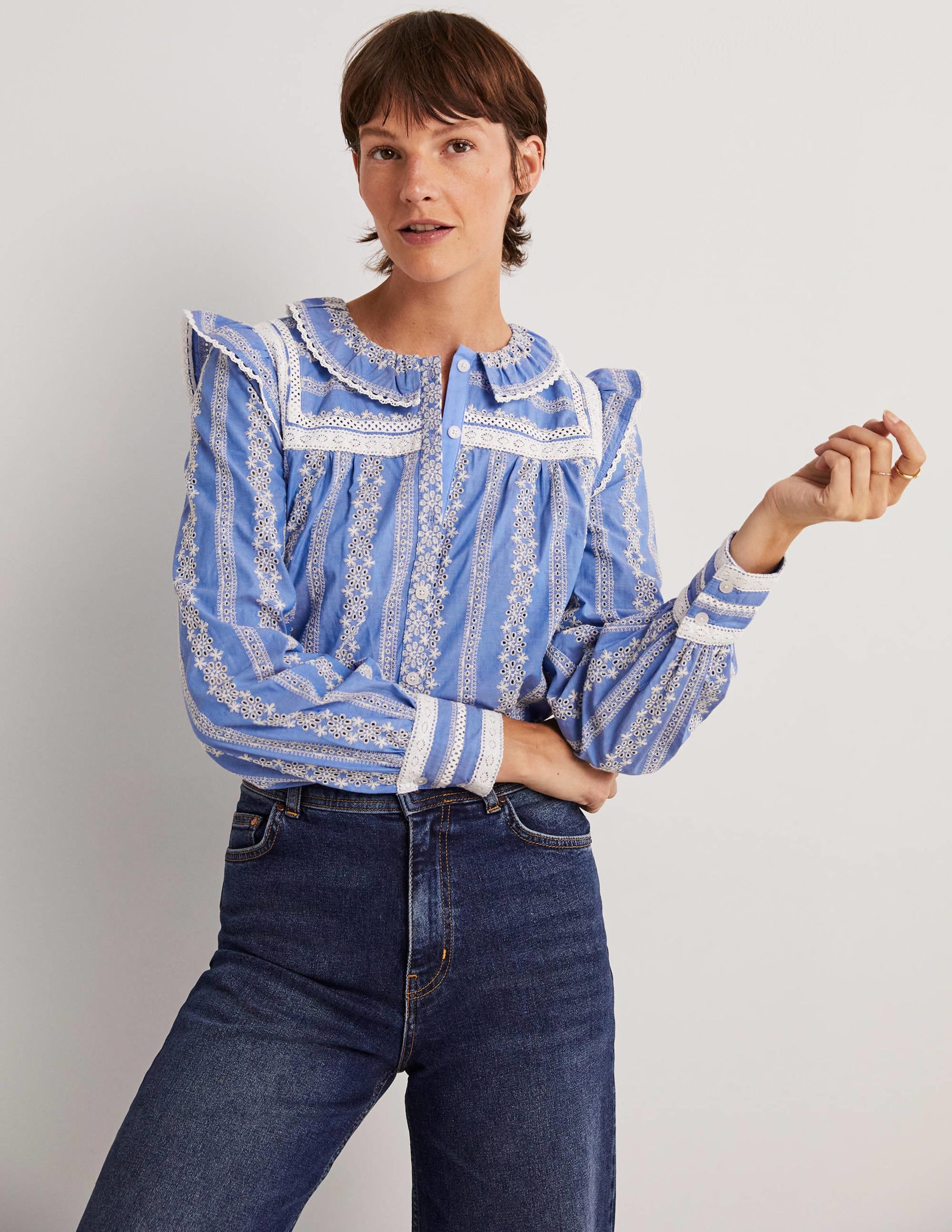 Bluse mit Häkelborte-Faux-Uni - Image 4
