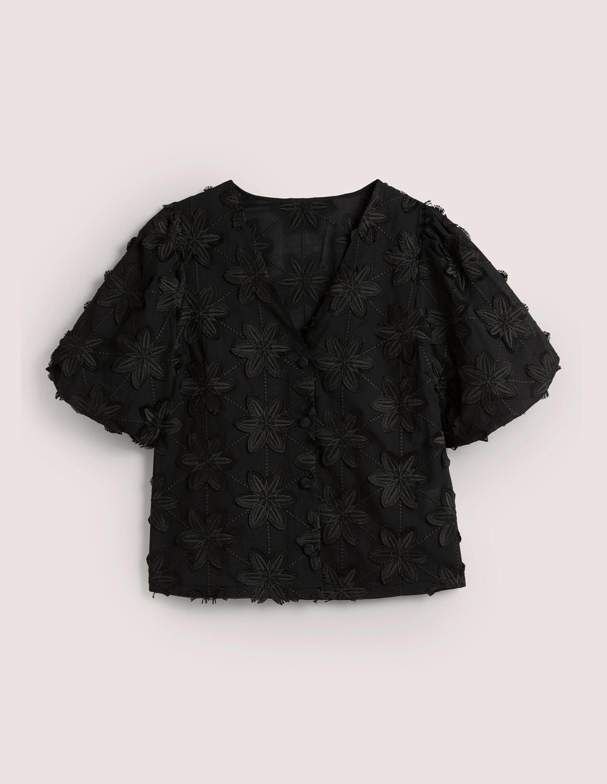 Geknöpfte Bluse mit Puffärmeln-Schwarz-5