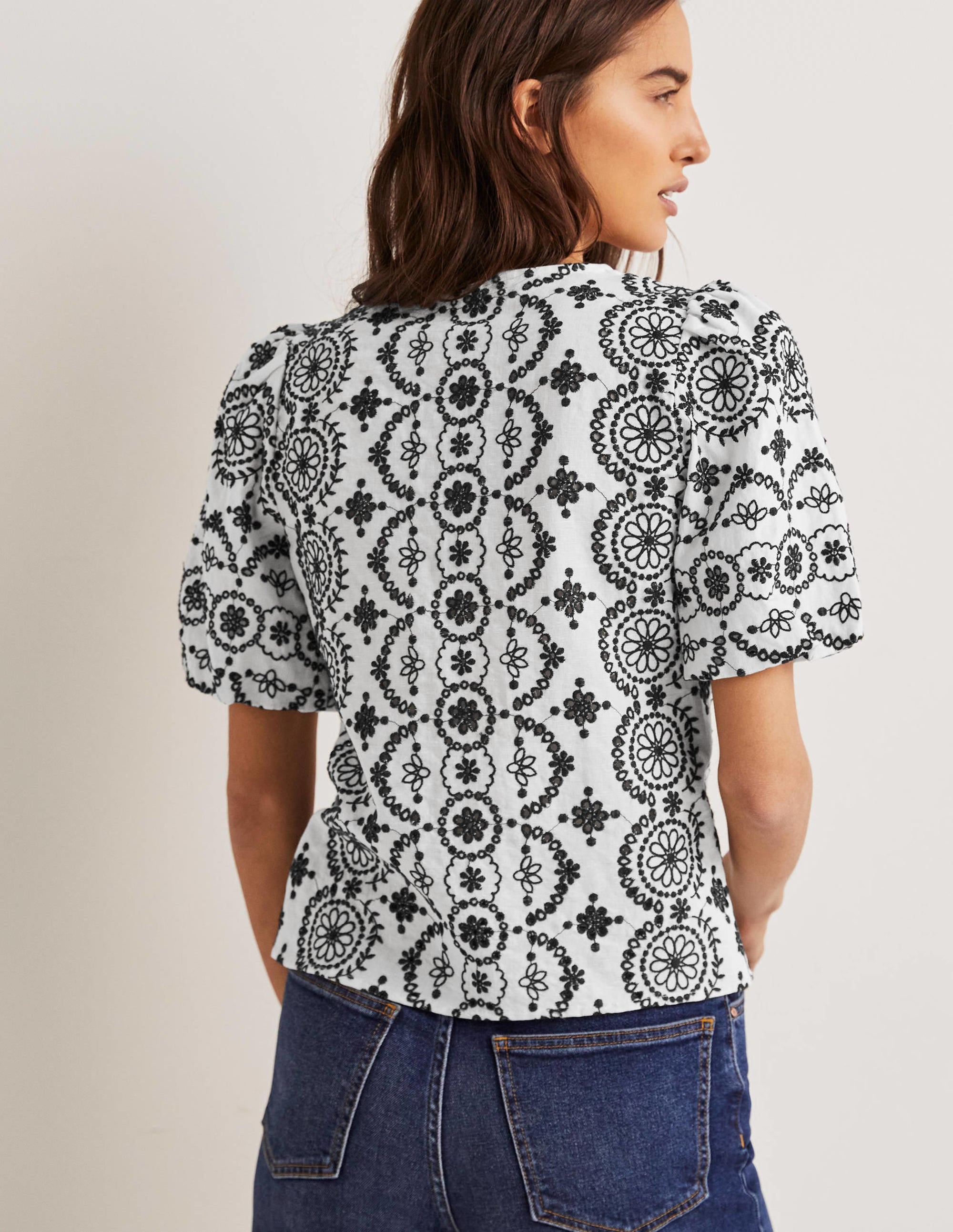 Geknöpfte Bluse mit Puffärmeln-Weiß - Image 3